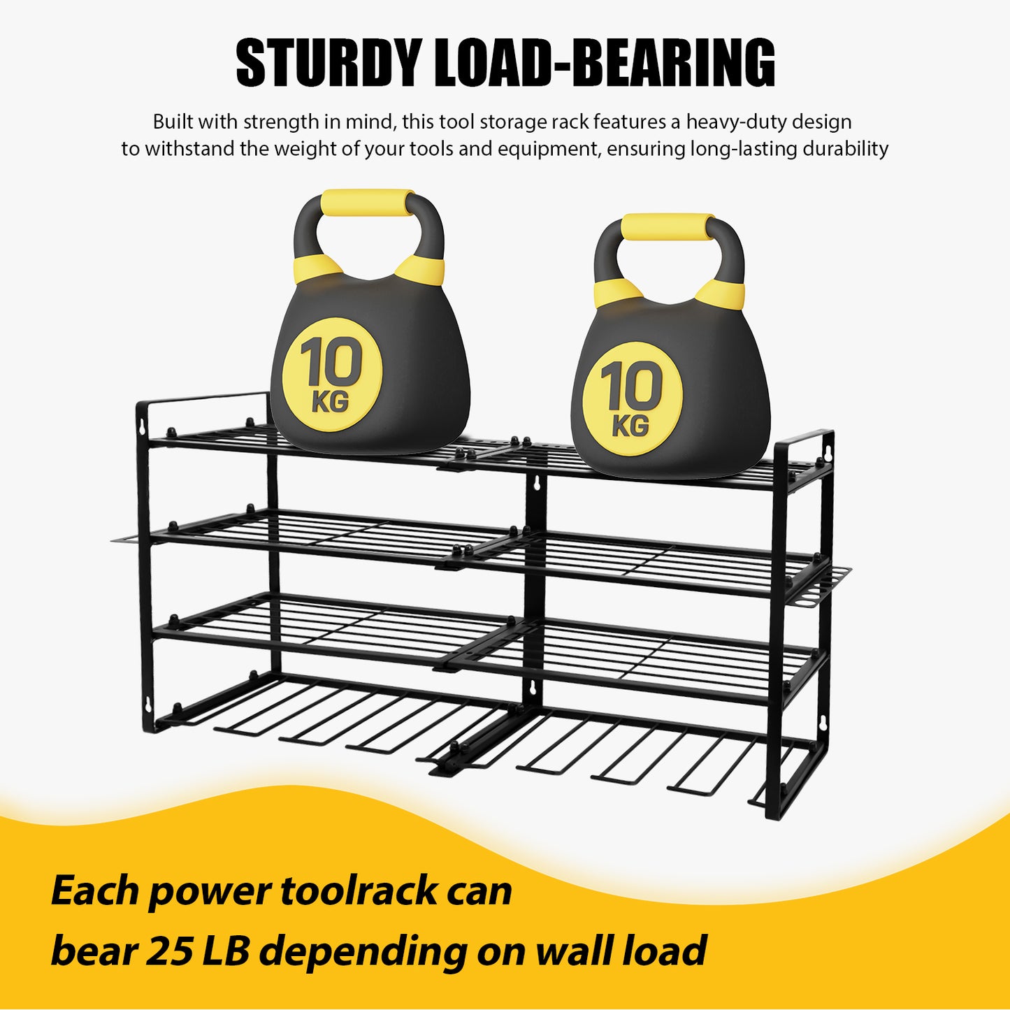 CATGOOD Power Tool Organizer, 8 Drill Holder Wall Mount, 4 Layer Heavy Duty Metal Tool Storage Rack, Battery Tools Holder Shelf,Utility Tool Shelves for Workshop or Garage, Black