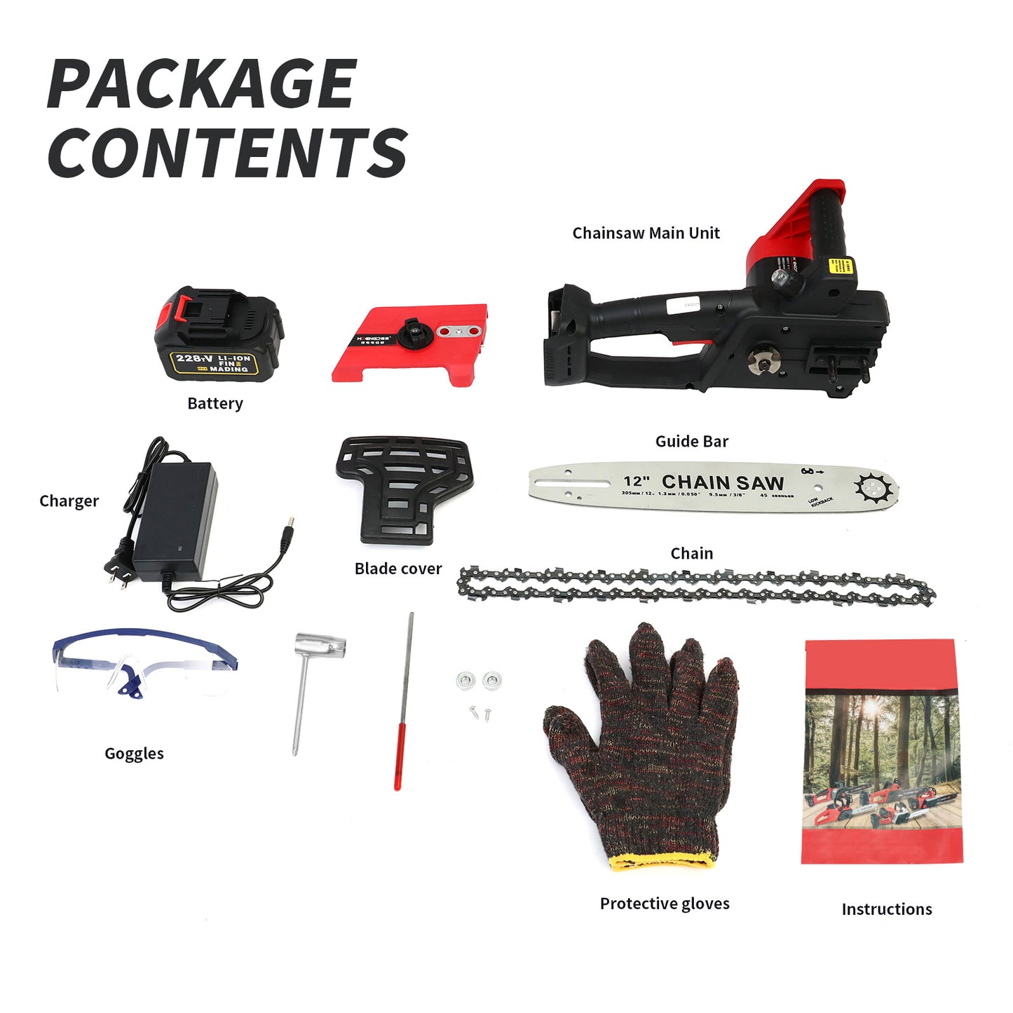 CATGOOD 21V 12" Brushless Cordless Chainsaw, 3.0Ah Battery and Charger Included, for Tree Wood Cutting