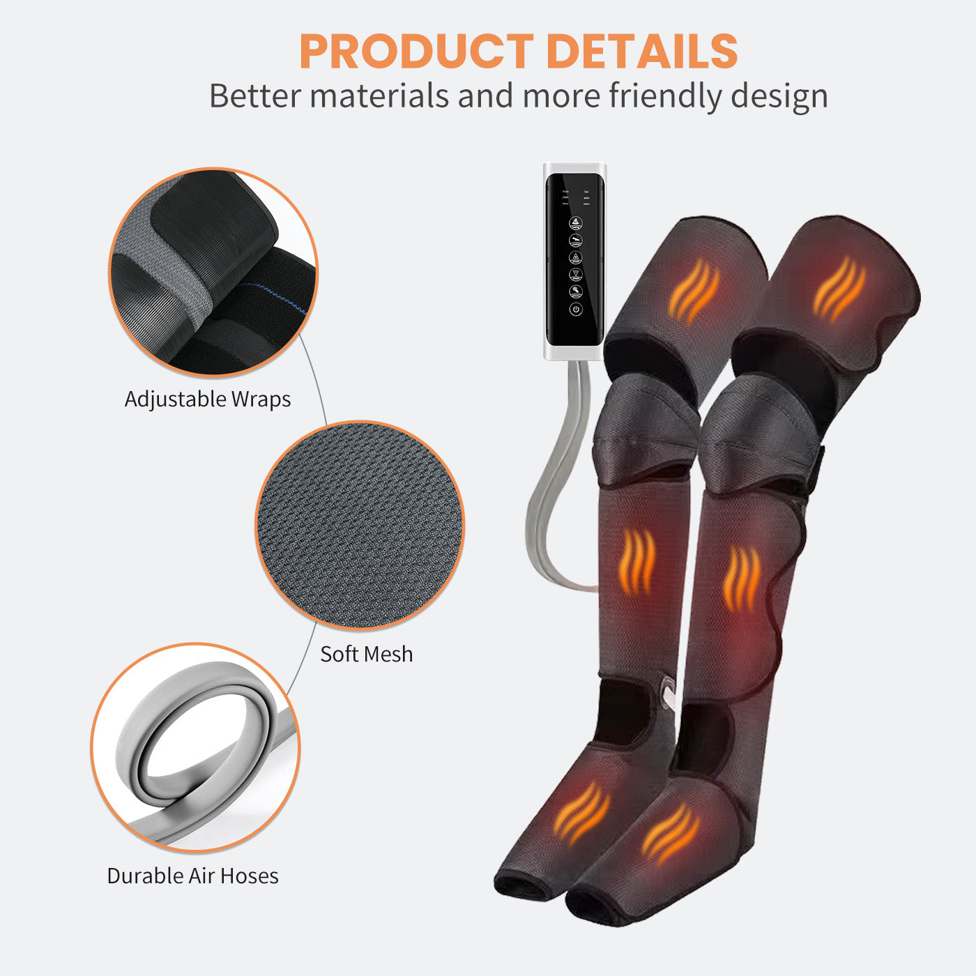 Air Compression Leg Massager for All Ages, Comprehensive Coverage Foot Massager with 3 Speed and 2 Heat Levels, Airbag Massage Technology