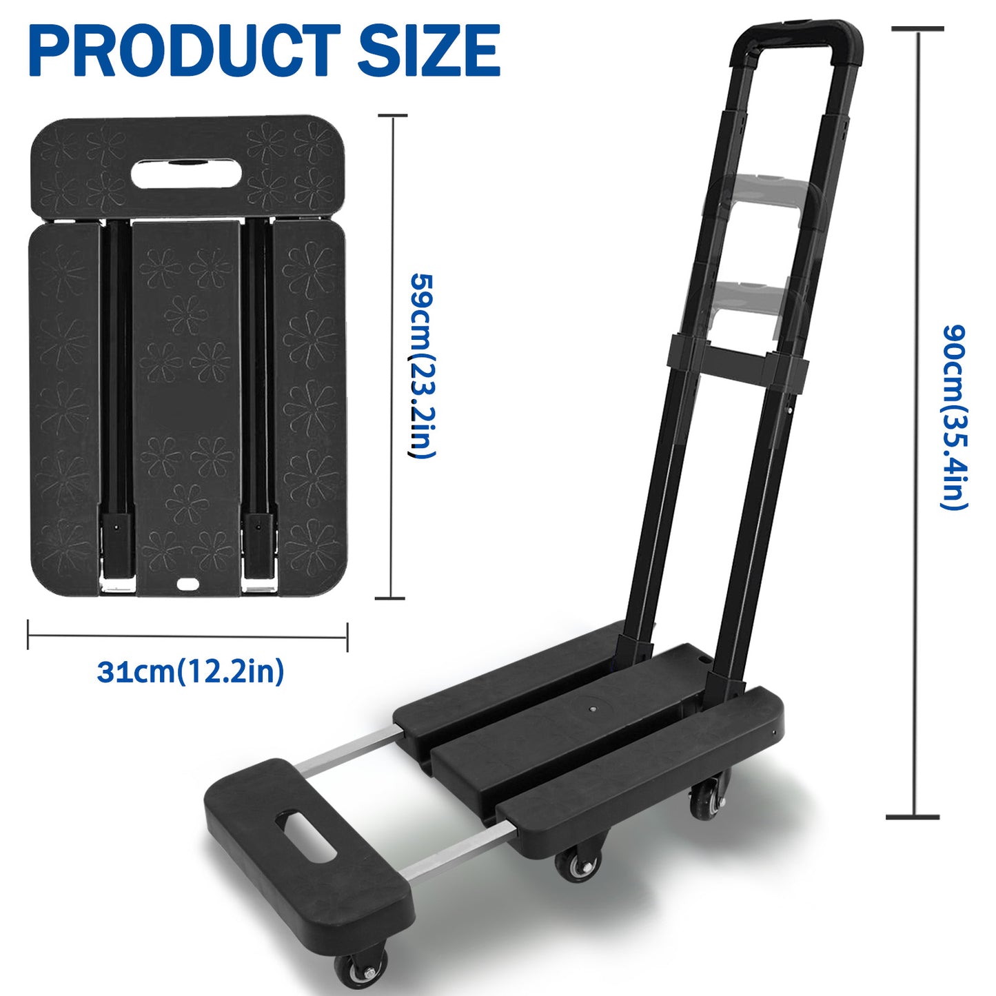 Folding Hand Truck, 500 lbs Capacity Heavy Duty Dolly Cart Foldable Platform, Black