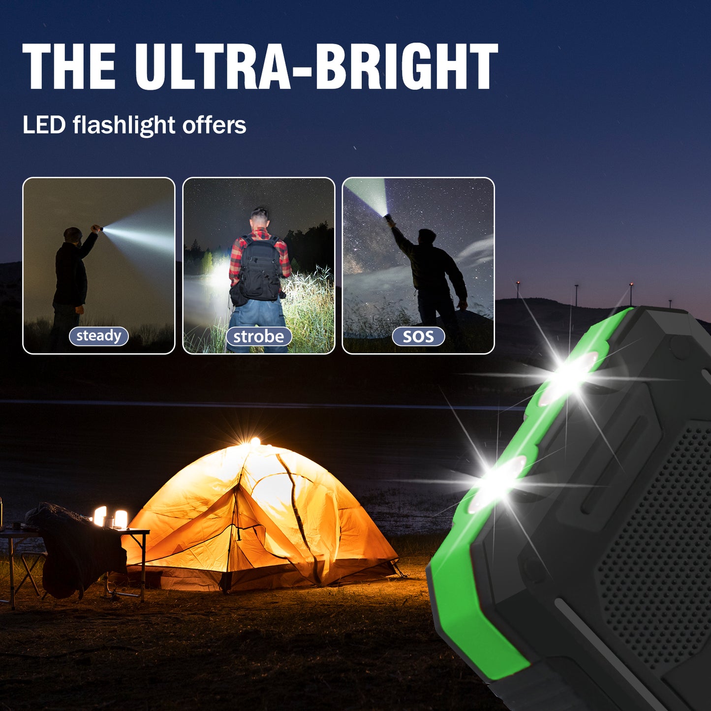 CATGOOD Solar Charger for Cell Phone 20000mAh, Portable Solar Power Bank with Dual 5V USB Ports, 2 Led Light Flashlight, Compass (Green)