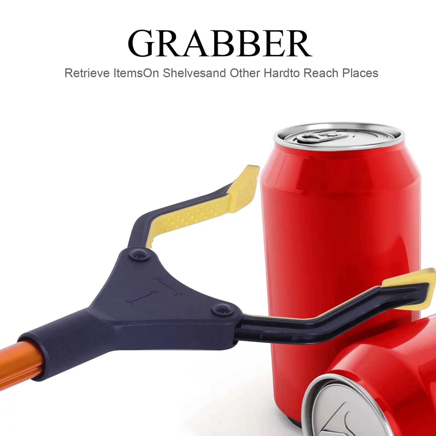 2Pcs Grabber Reacher Tool Foldable Reaching Lightweight Trash Picker Upper Tool Elderly Anti Slip Rotating Rubber Gripper Yellow