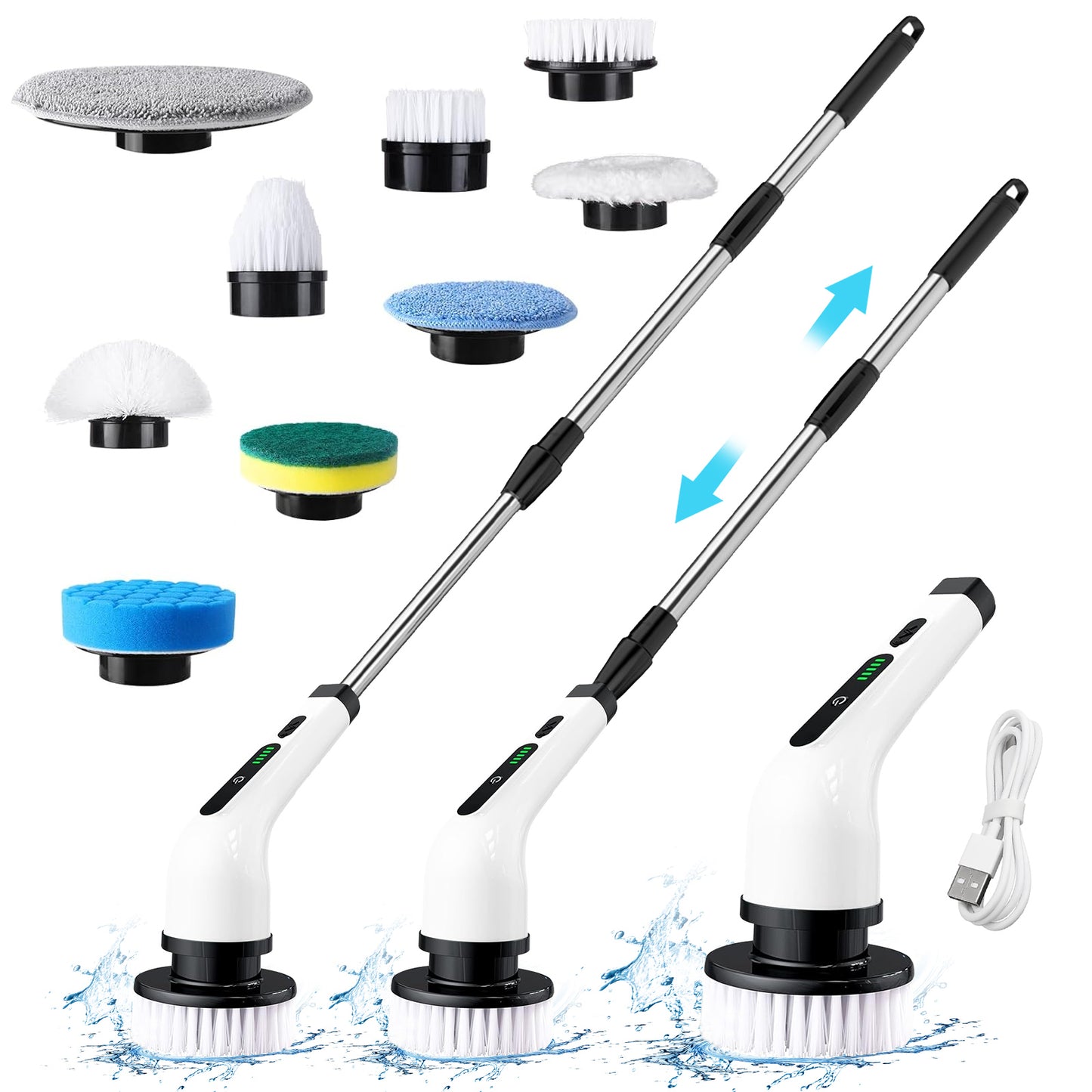 CATGOOD Power Scrubber 3 Adjustable Speeds, Electric Spin Scrubber, Cordless Cleaning Brush with 8 Replaceable Brush Heads, Adjustable & Detachable Long Handle