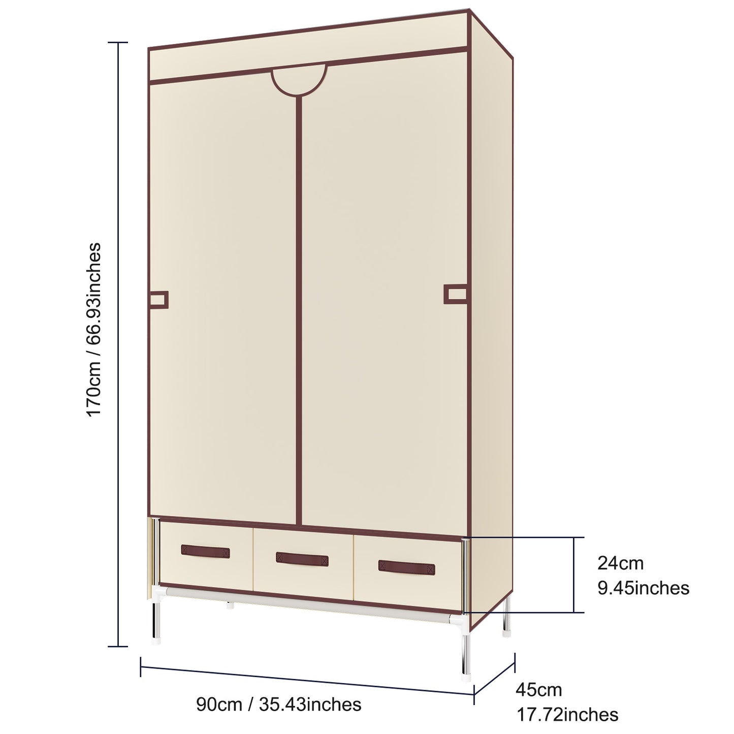 Durable Clothes Storage, Non-Woven Fabric Portable Closet Hanging Closet Organizers and Storage, Easy to Assemble, Includes 3 Storage Drawers, Ideal for Rentals, Dorms, Bedrooms, Beige