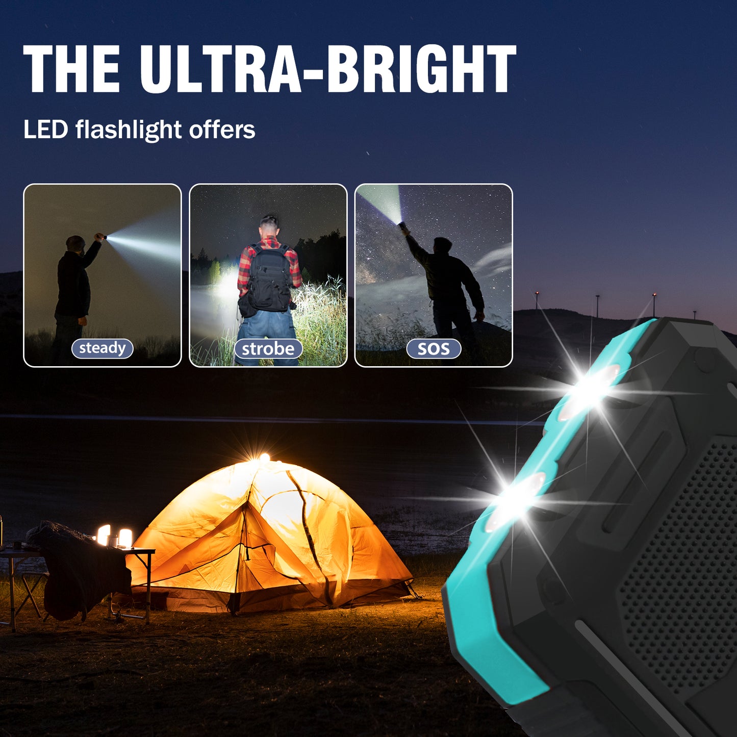 CATGOOD Solar Charger for Cell Phone 20000mAh, Portable Solar Power Bank with Dual 5V USB Ports, 2 Led Light Flashlight, Compass (Blue)
