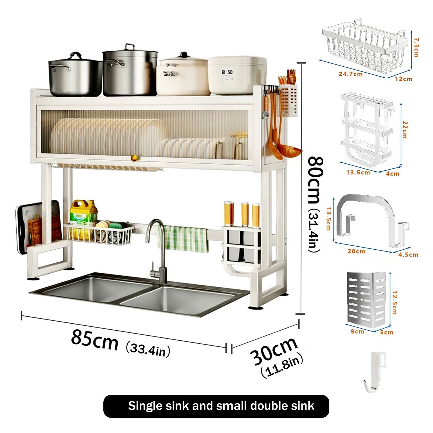 Dish Rack Over Sink for Kitchen, 165LBS Load Drying Rack Above Sink with Visible Cabinet Door, Large Carbon Steel Dish Drainer for Dishes, Bowls and Utensils, White