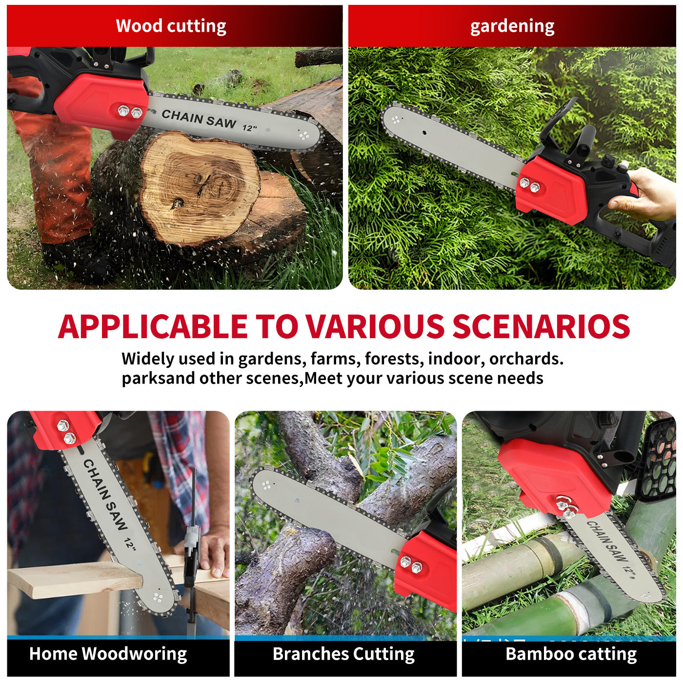 CATGOOD 12" Cordless Chainsaw, 950W Brushless Motor Battery Chain Saw with 21V Rechargeable 3.0Ah Battery and Charger for Wood Cutting
