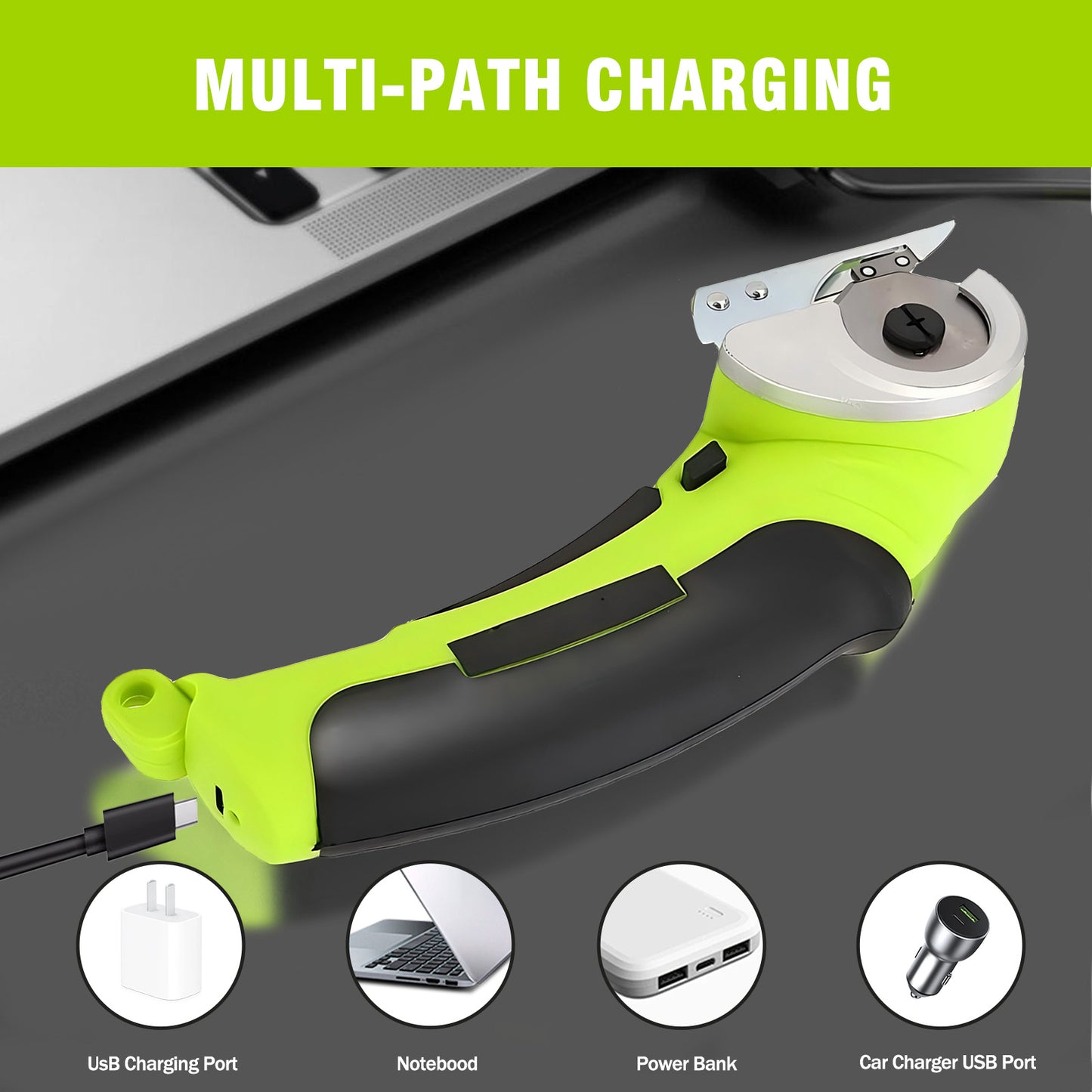 Cordless Electric Scissors, Cardboard Cutter, Rechargeable Powerful 4V Scissor Cutting Tool for Cardboard, Fabric, Leather, Green