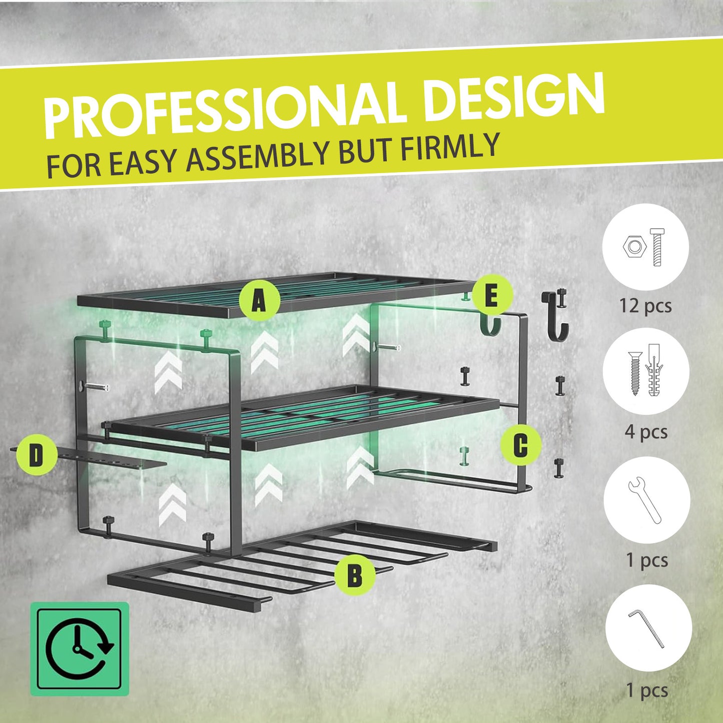 ALSO GO Power Tool Organizer, 3 Layers Storage Rack with 4 Drill Holders, Garage Storage Shelving Wall Mounted, Floating Tool Shelf Wall Mounted
