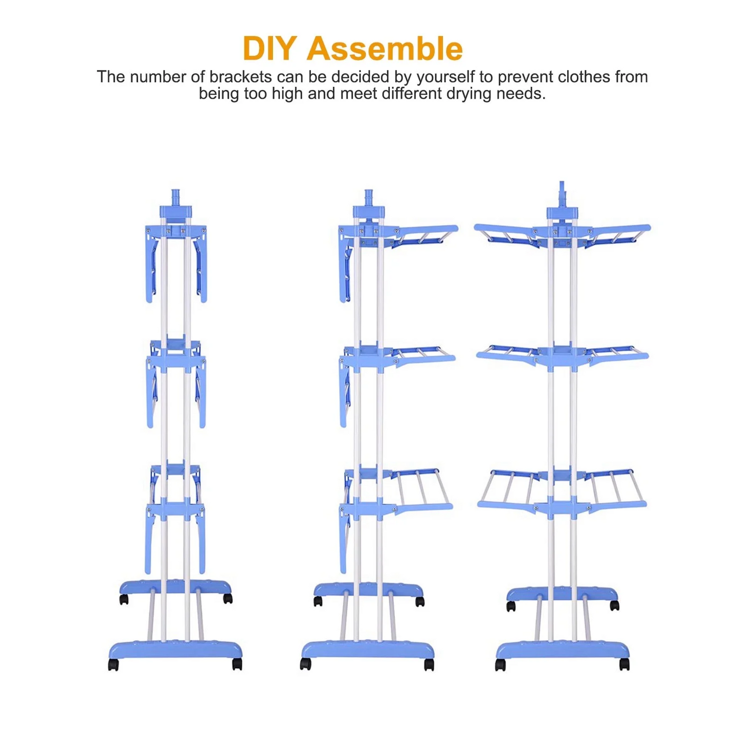 Homemart Clothes Drying Rack, 4-Tier Foldable Laundry Drying Rack, Stainless Steel Garment Clothes Dryer Indoor or Outdoor Standing Clothing Rack with Wheels, Blue