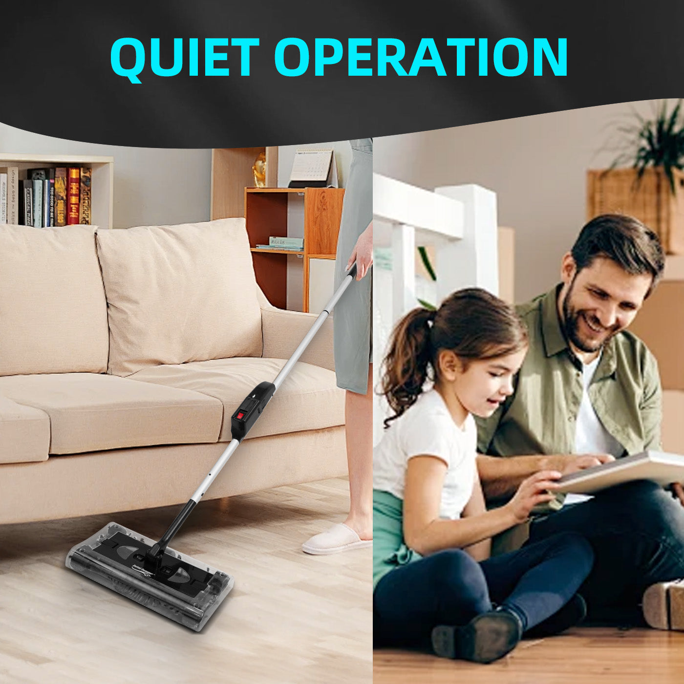 CATGOOD Cordless Rechargeable Floor & Carpet Sweeper, Manual Floor Sweeper Lightweight Floor Cleaner with Low Profile Body to Reach Under Furniture, Black