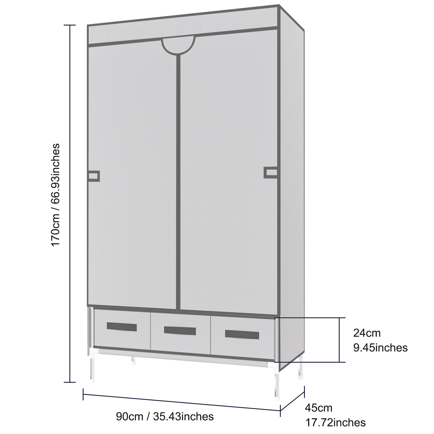 Portable Closet Wardrobe with 3 Storage Drawersfor Home Bedroom, 67 Inches Tall Closet Organizer with Hanging Space for Coats and Bags, turdy & Easy to Assemble, Off-White