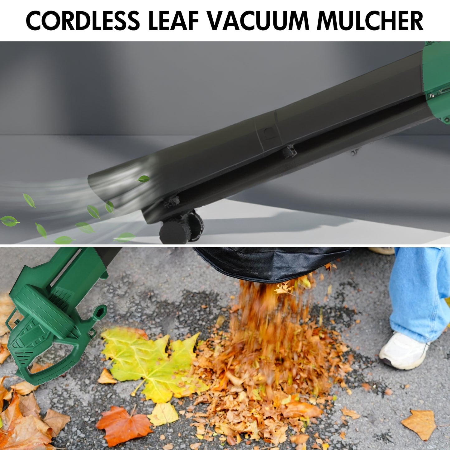 TOPZOO 450 CFM Leaf Blower, 3-in-1 Leaf Blower Cordless with 40L Collection Bag for Blowing Leaves, Patio Cleaning, Lawn Care and Dust