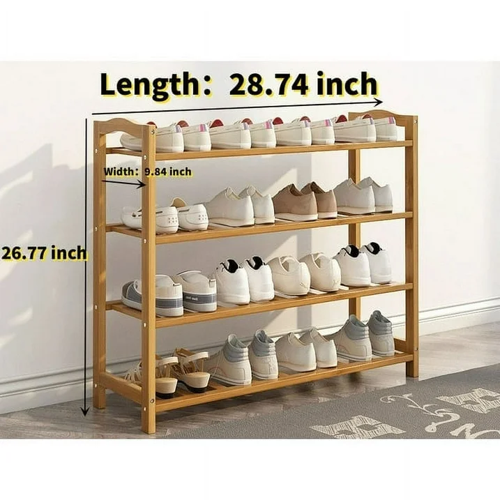 ALSO GO Bamboo Shoe Rack 4 Tier Shoe Organizer for Closet Entryway Shoe Shelf Shoe Cabinet Free Standing Shoe Racks for Indoor Home Natural, 4 tier Wood Shoe Shelf Unit, 26.77''L x 9.84''Wx 28.74''H