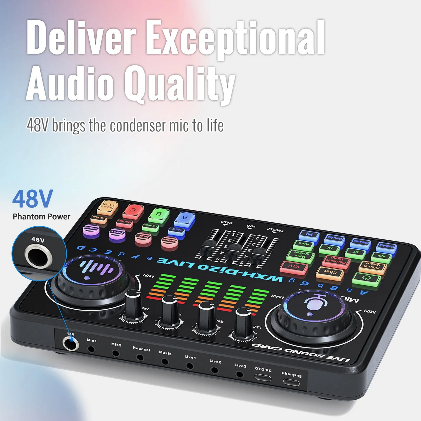 Podcast Equipment Bundle, BAOKALER 48V XLR Large Diaphragm Condenser Microphone with Live Sound Card, Condenser Microphone Bundle for Studio Recording & Broadcasting