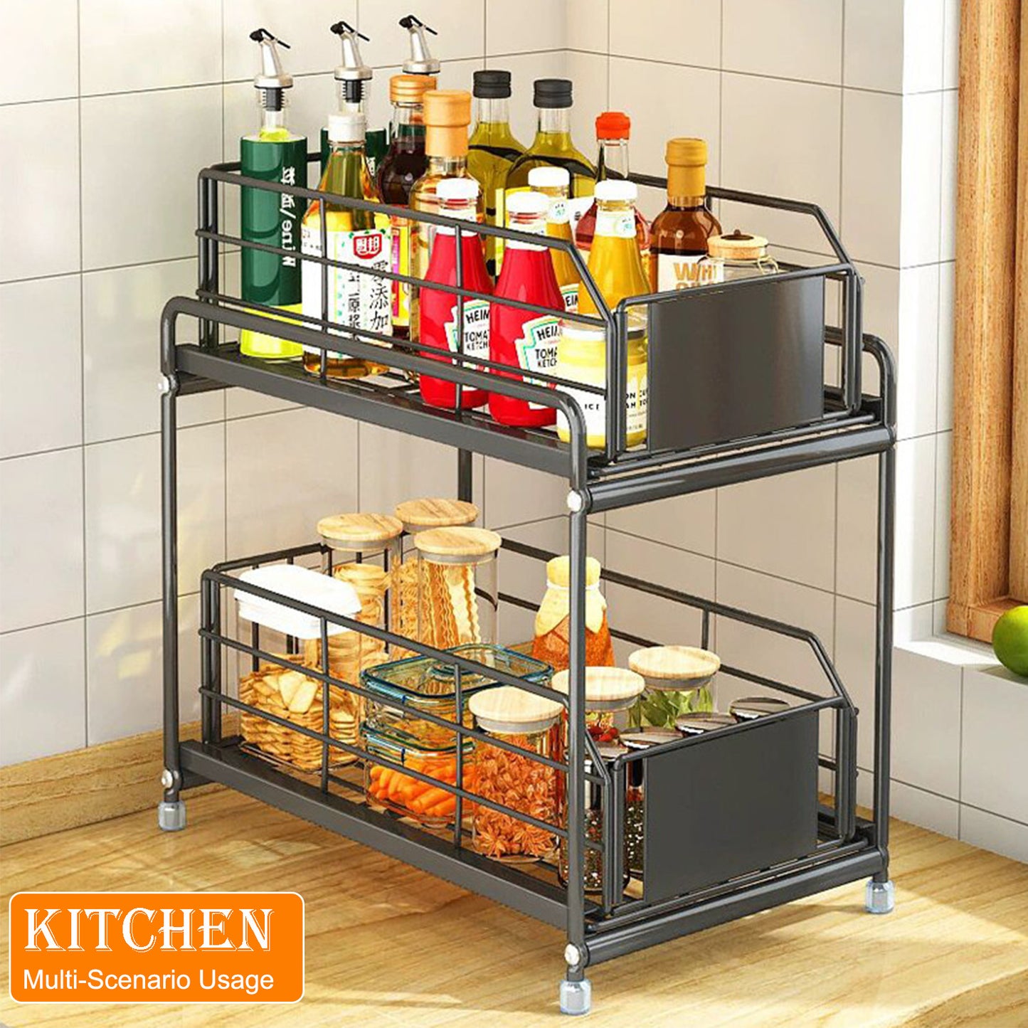 Also Go 2-Tier Under Sink Organizer with Sliding Drawer, Black