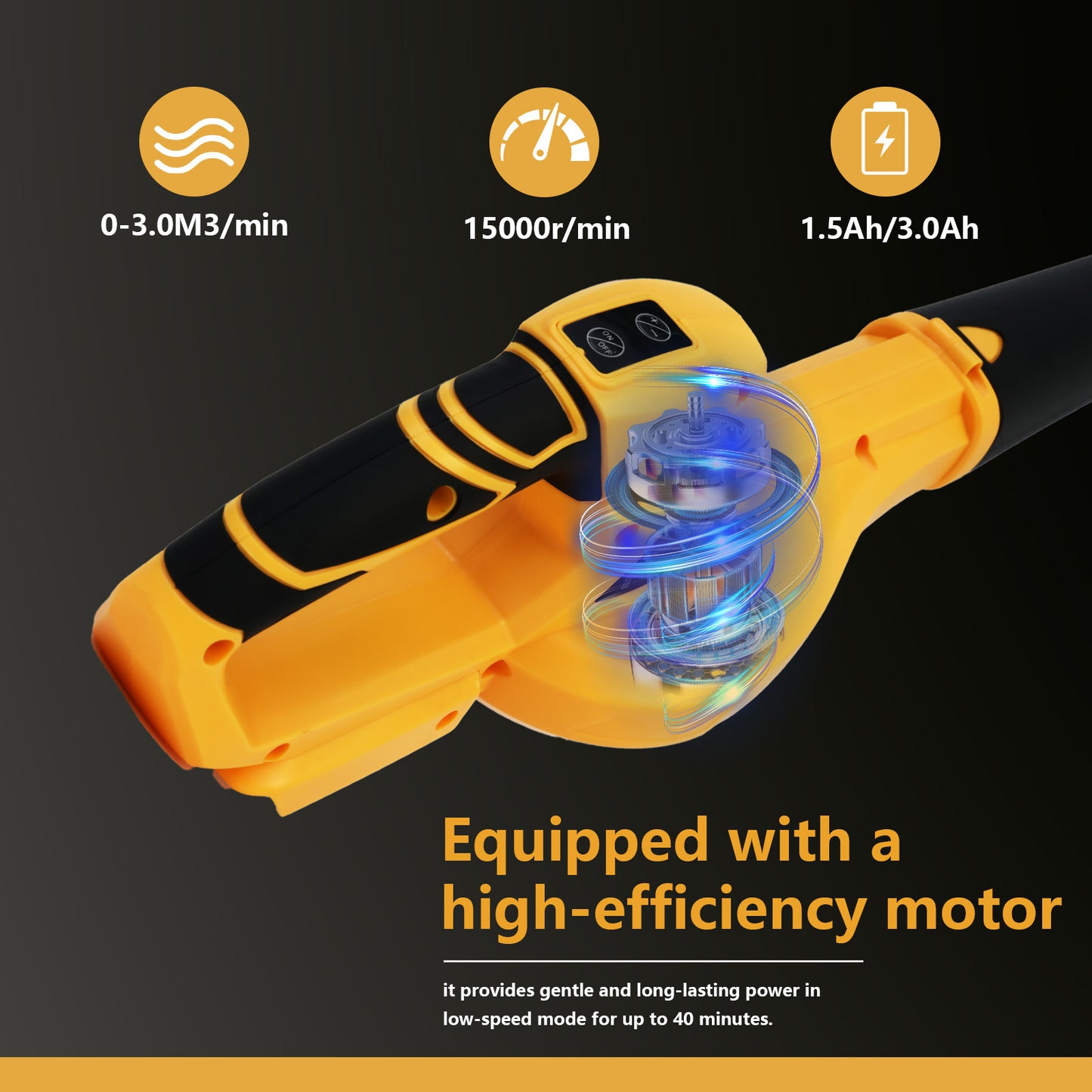 Cordless Leaf Blower, 21V Leaf Blower with 1 Battery, 6-Speed Leaf Blowers for Lawn Care, Patio, Blowing Leaves, Yellow