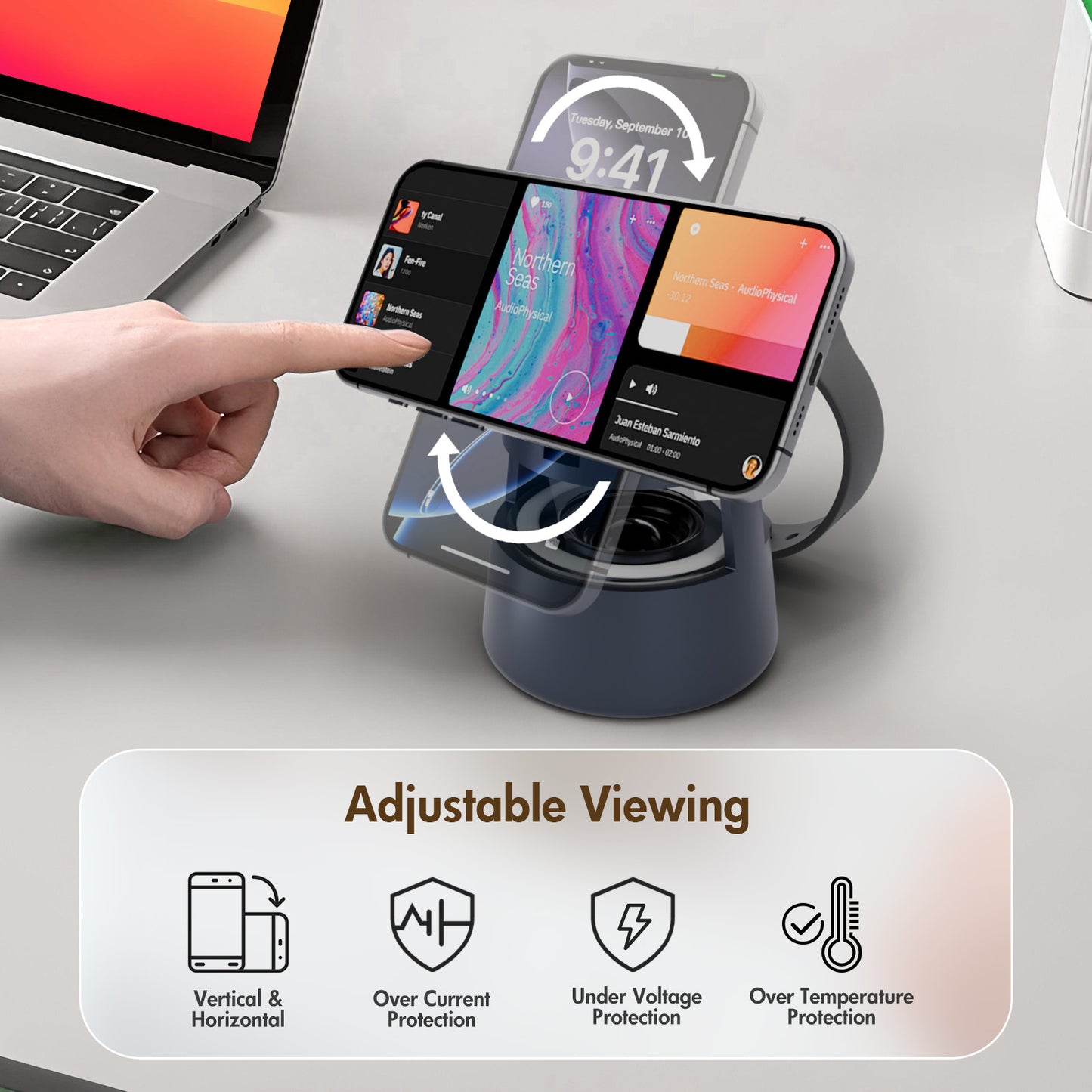 5 in 1 wireless charger For iPhone AirPods iWatch, Charging Station with Mushroom Light for MagSafe Magnetic Charger, 22.5 W Travel Stand,Fast for Multiple Devices