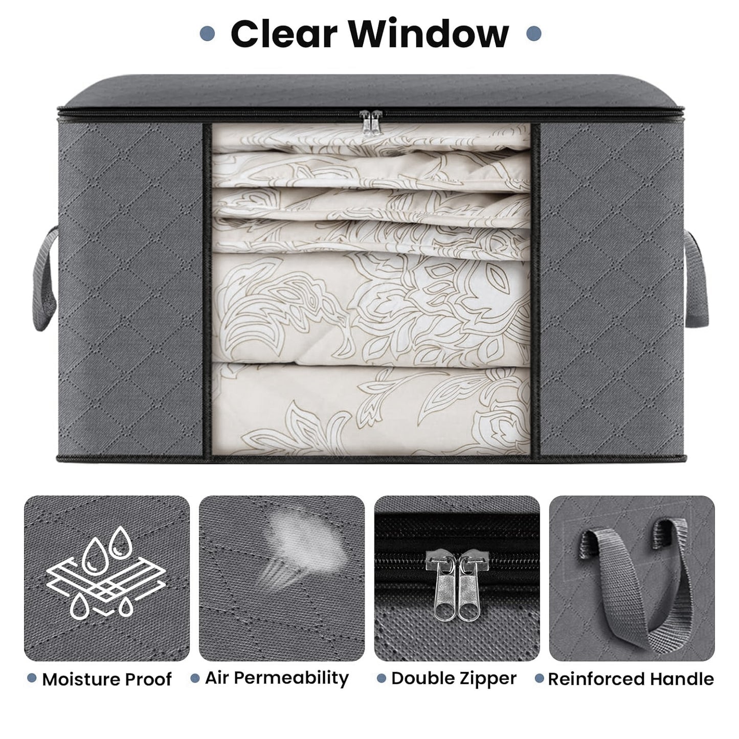 Clothes Blanket Storage Bags, 6 Pack Nonwoven Storage Bins with Lids Closet Organizers, Gray