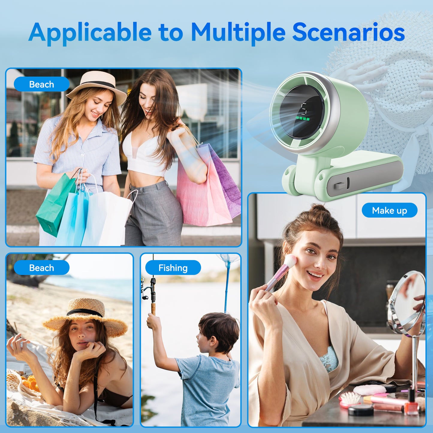 Portable Handheld Fan,5 Gear Wind Hand Fan,Up to 12 Working Hours,Battery Personal Rechargeable,3 IN 1 Hand Fan for Outdoor Activities, Travel, Working(Green,2 Pack)
