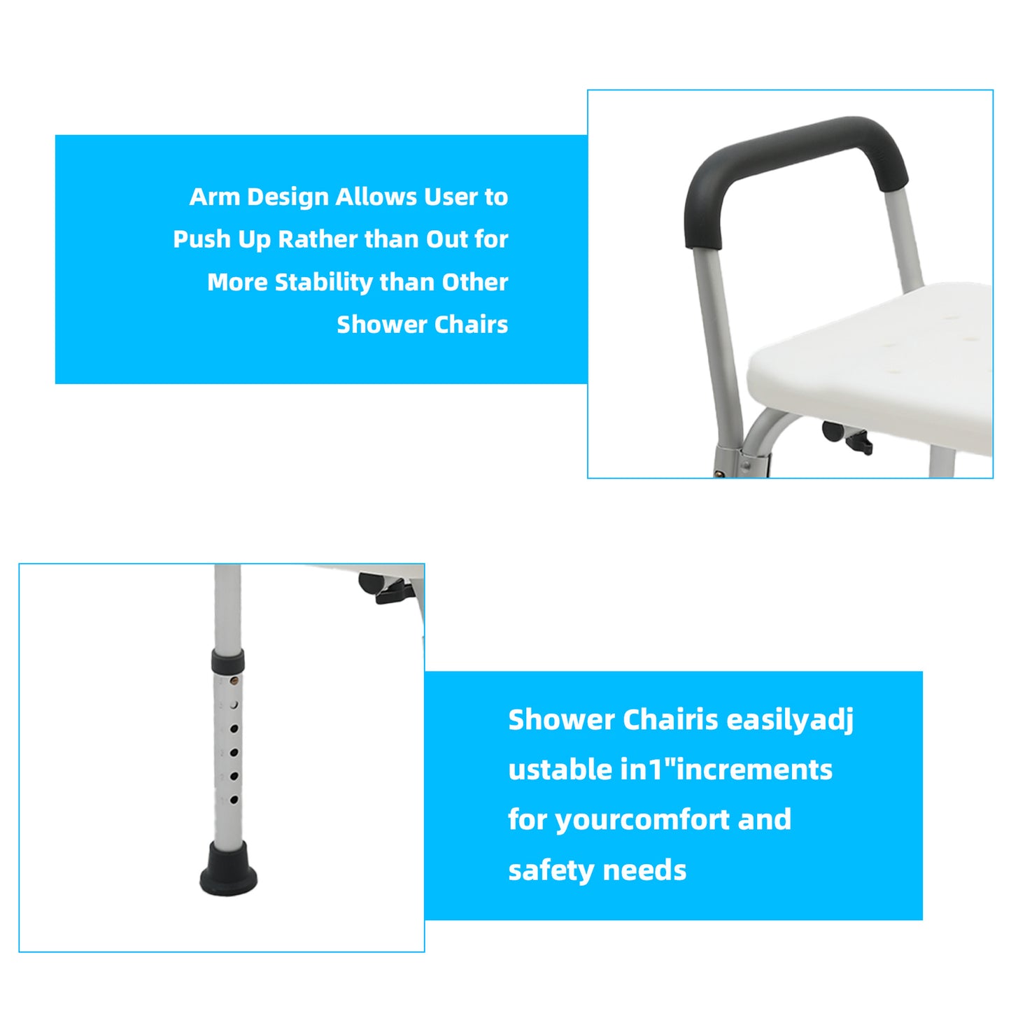 CATGOOD Shower Chair Bath Seat with Back and Arms, Height Adjustable Shower Chair for Inside Shower, Shower Bench for Elderly and Adult, Supports up to 330 lbs, White