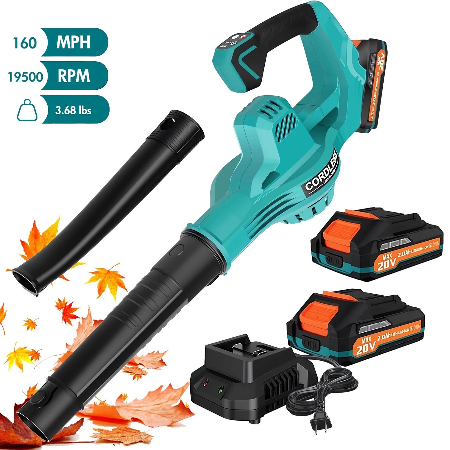 BAOKALER Cordless Leaf Blower, 160MPH 20V Handheld Electric Leaf Blowers with 2 Battery, Lightweight Battery Powered Leaf Blower