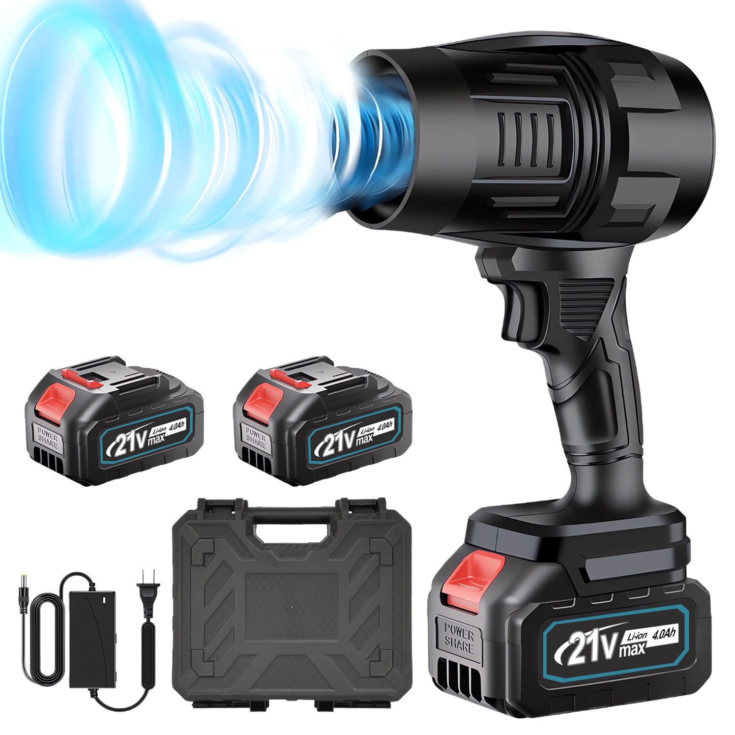 Electric Leaf Blower with 21V 2*4.0Ah Batteries and Charger, 80000RPM, 850W, Lightweight Leaf Blower Cordless for Lawn Care, Black