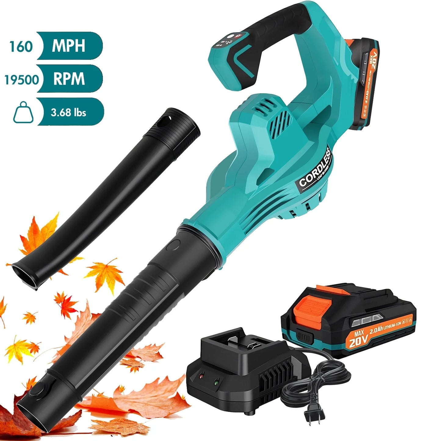 Cordless Leaf Blower, 160MPH 20V Handheld Electric Leaf Blowers with Battery, Lightweight Battery Powered Leaf Blower