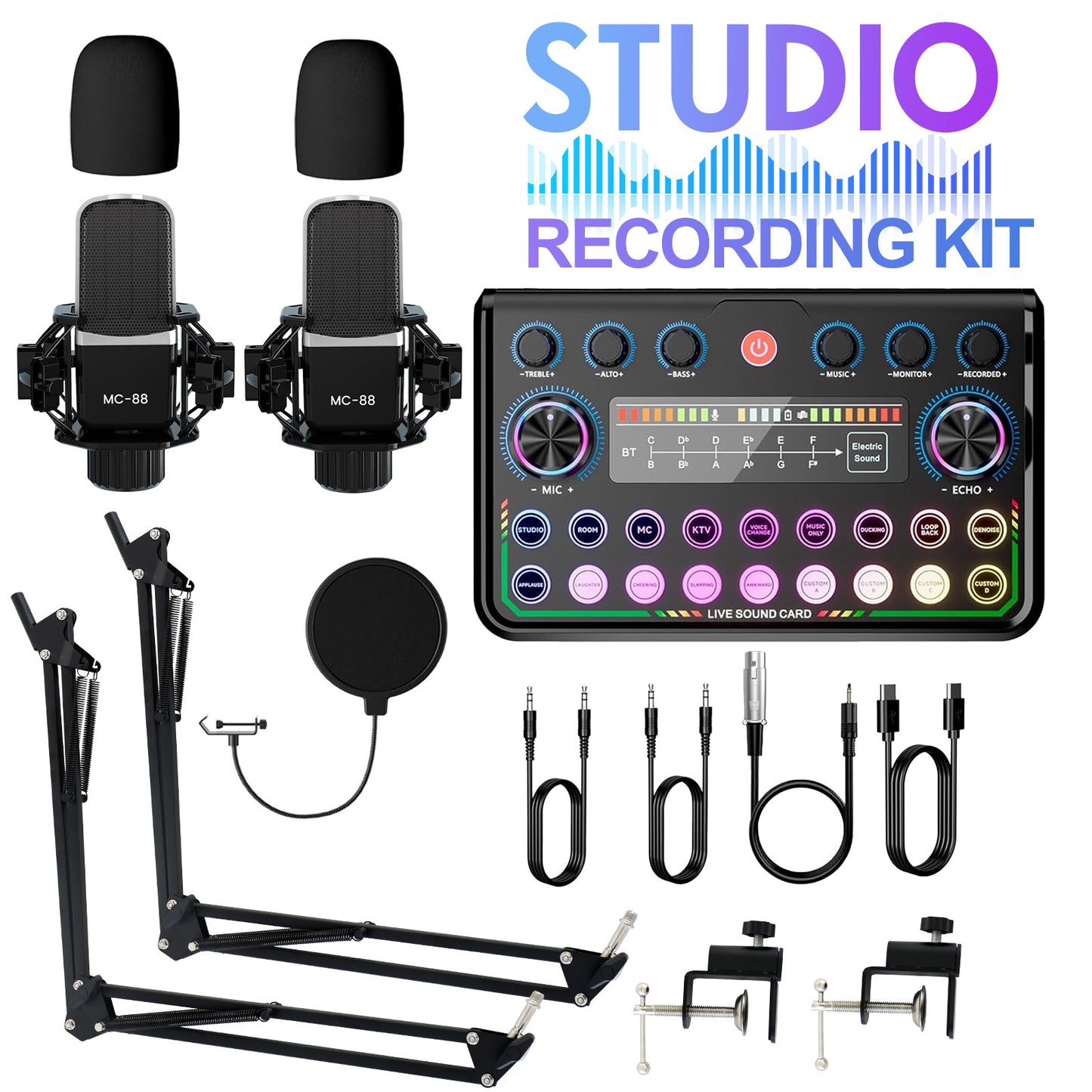 Podcast Equipment Bundle for 2, Audio Interface with Condenser Microphone, Studio Equipment for Streaming, Gaming