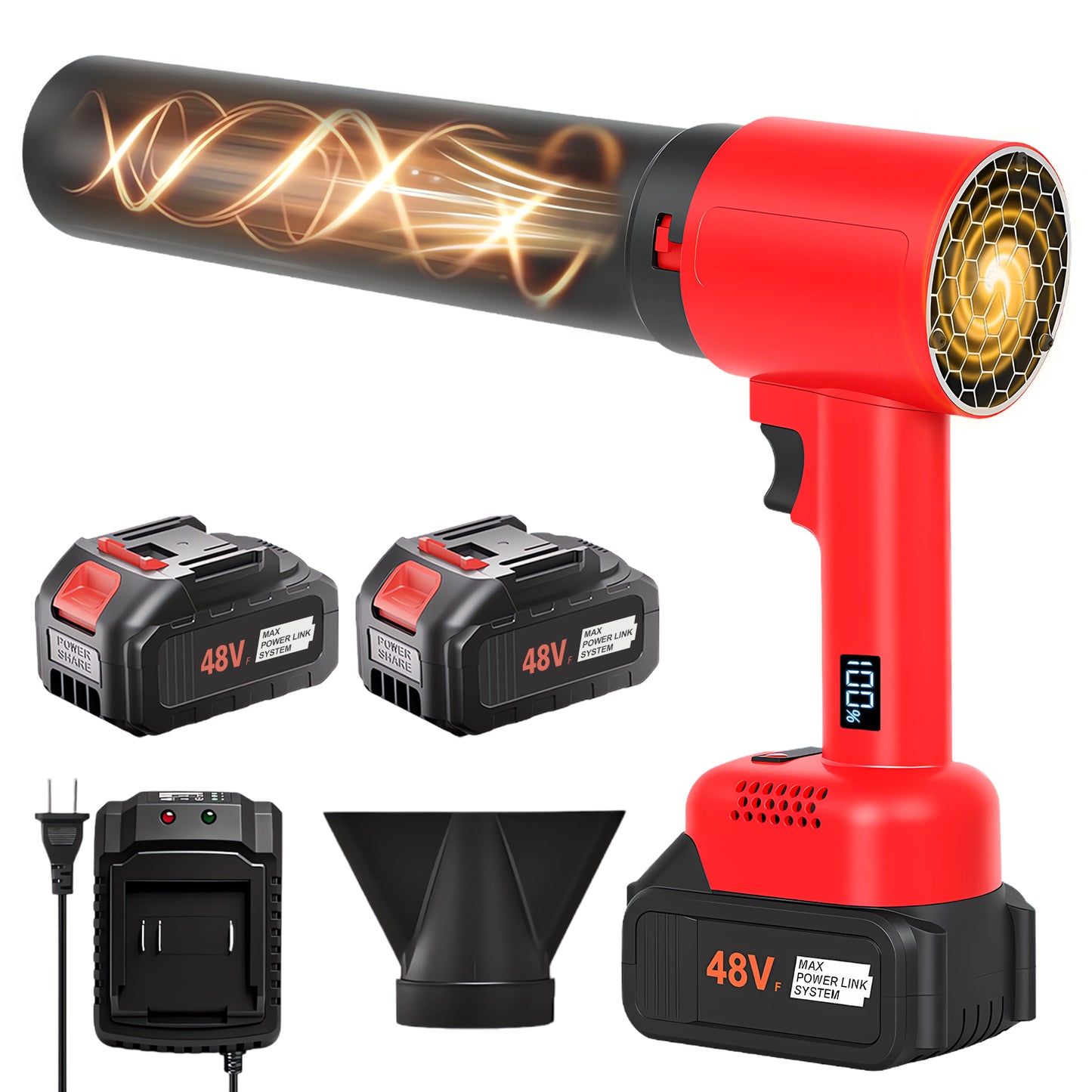 TOPZOO Cordless Leaf Blower Portable Dust Cleaner Handheld Blower 4 Adjustable Speed with Extended Nozzle and LED Display for Drying, Patio Cleaning, 2 X 4.0Ah Batteries