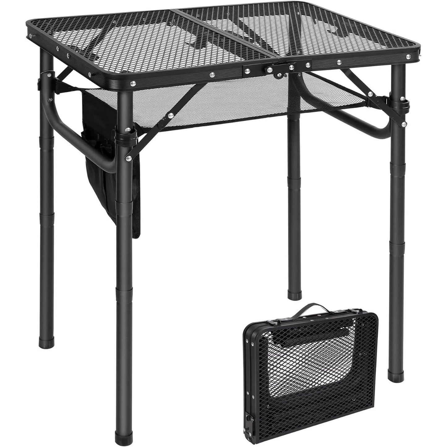 Folding Grill Table Aluminum Portable Grill Stand Table for Outdoor Camping Picnic BBQ Lightweight Adjustable Height Black