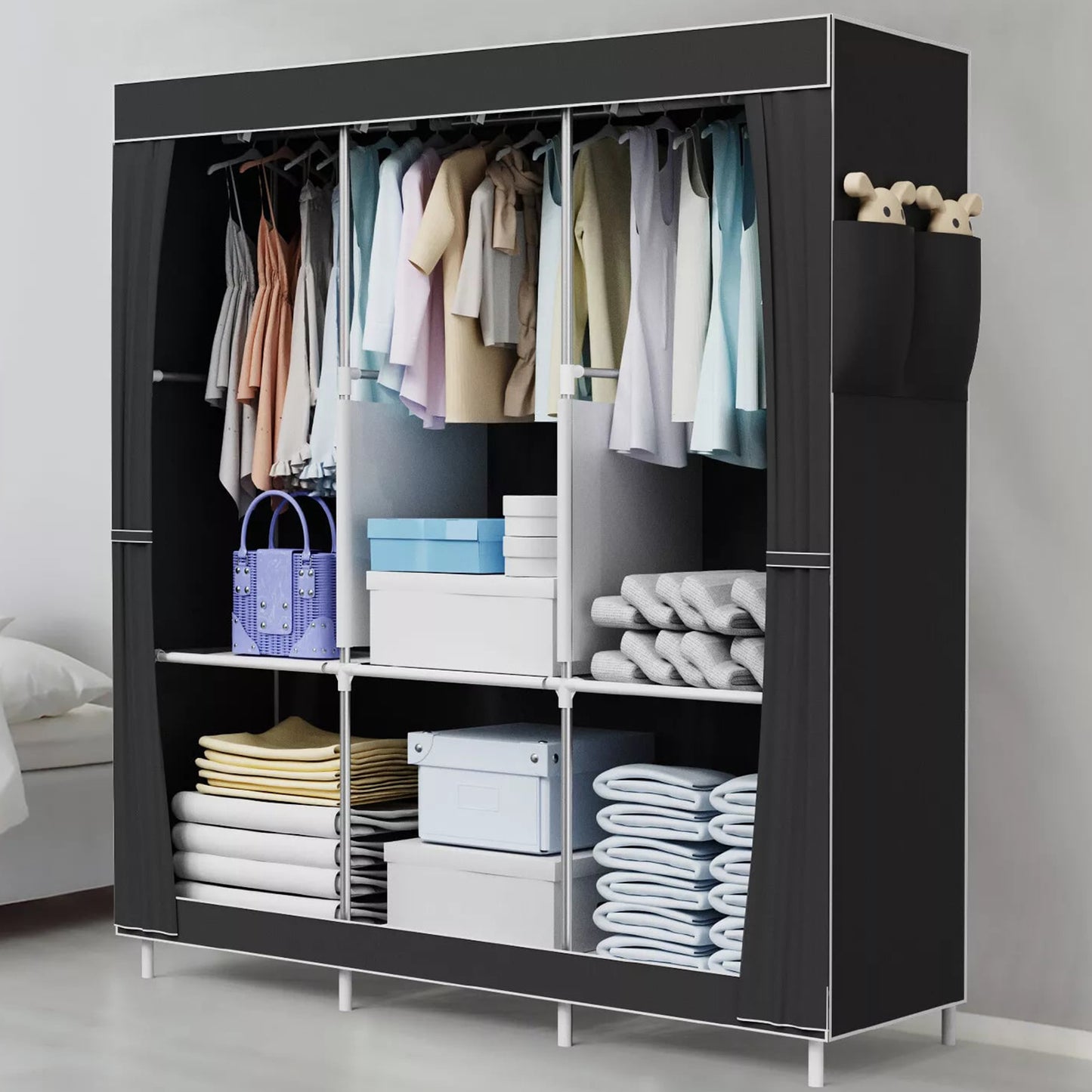 BAOKALER Portable Closet Organizers and Storage for Home, Non-Woven Fabric Wardrobe Closet Shelf, Dustproof Clothes Rack, Black