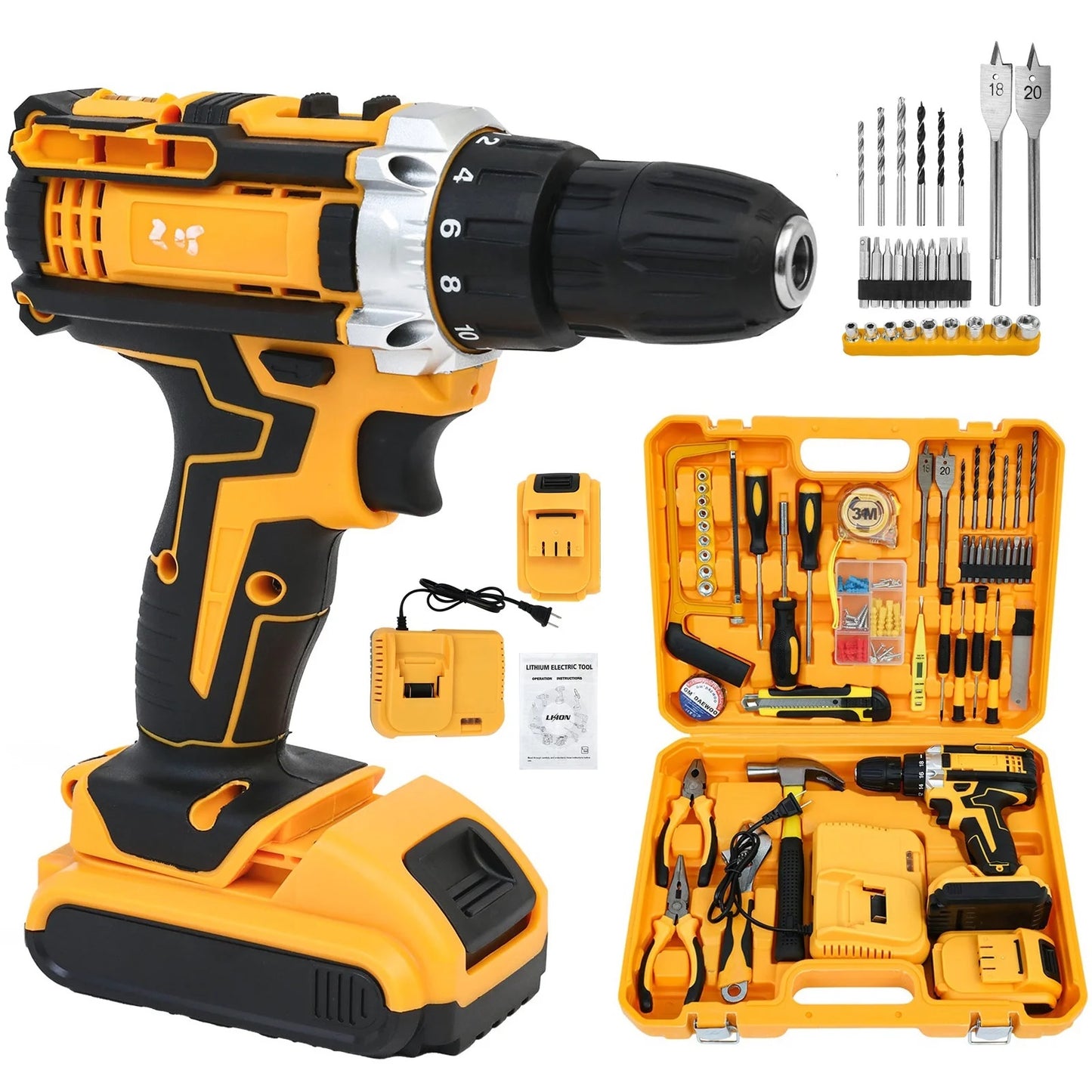 CATGOOD Tool Set with 21V Cordless Drill, Drill Set with 2 Batteries and Charger, 120 PCS Electric Power Drill Impact Drill, Tool Set with Drill for DIY Screwdriver and Drilling