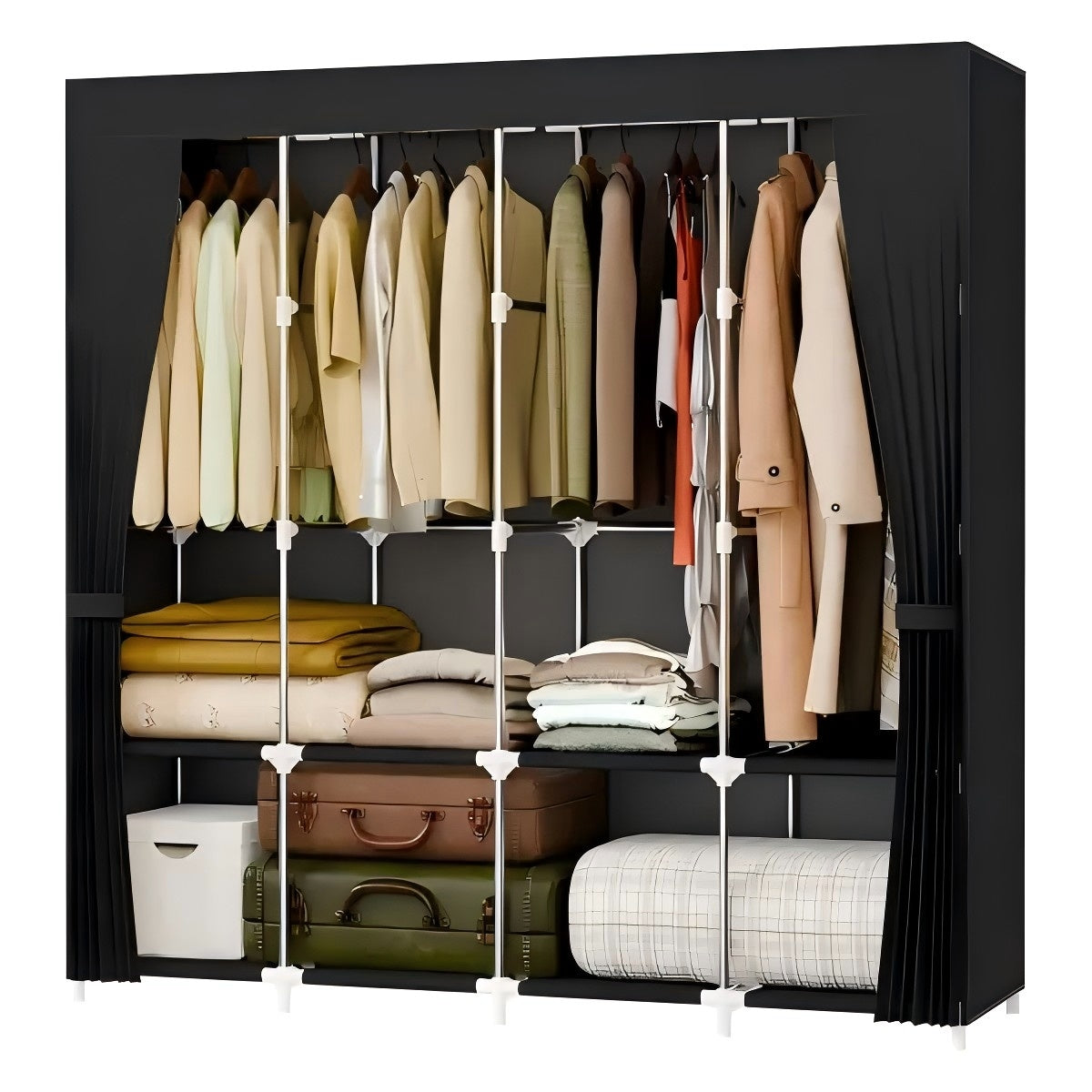 Baokaler Portable Closet with 6 Shelves, Clothes Hanging Rack with Cover, 16mm Metal Tube Frame Closet Organizer for Bedroom, Living Room, Garage, Dorm, Coffee