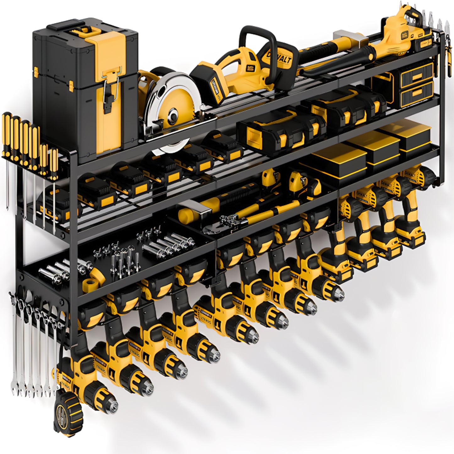 CATGOOD Power Tool Organizer 600 LBS with 12 Drill Holders, 4 Tier Heavy Duty Garage Organization Wall Mount, Large Alloy Steel Tool Wall Organizer Shelf, Perfect Gift for Men and Fathers