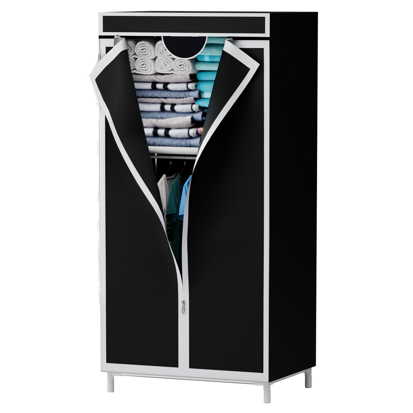 Portable Closet with Hanging Rods, Wardrobe Closet for Hanging Clothes, Bedroom Clothes Closet Storage Organizer, Fabric Wardrobe, for Hanging Clothes, Black