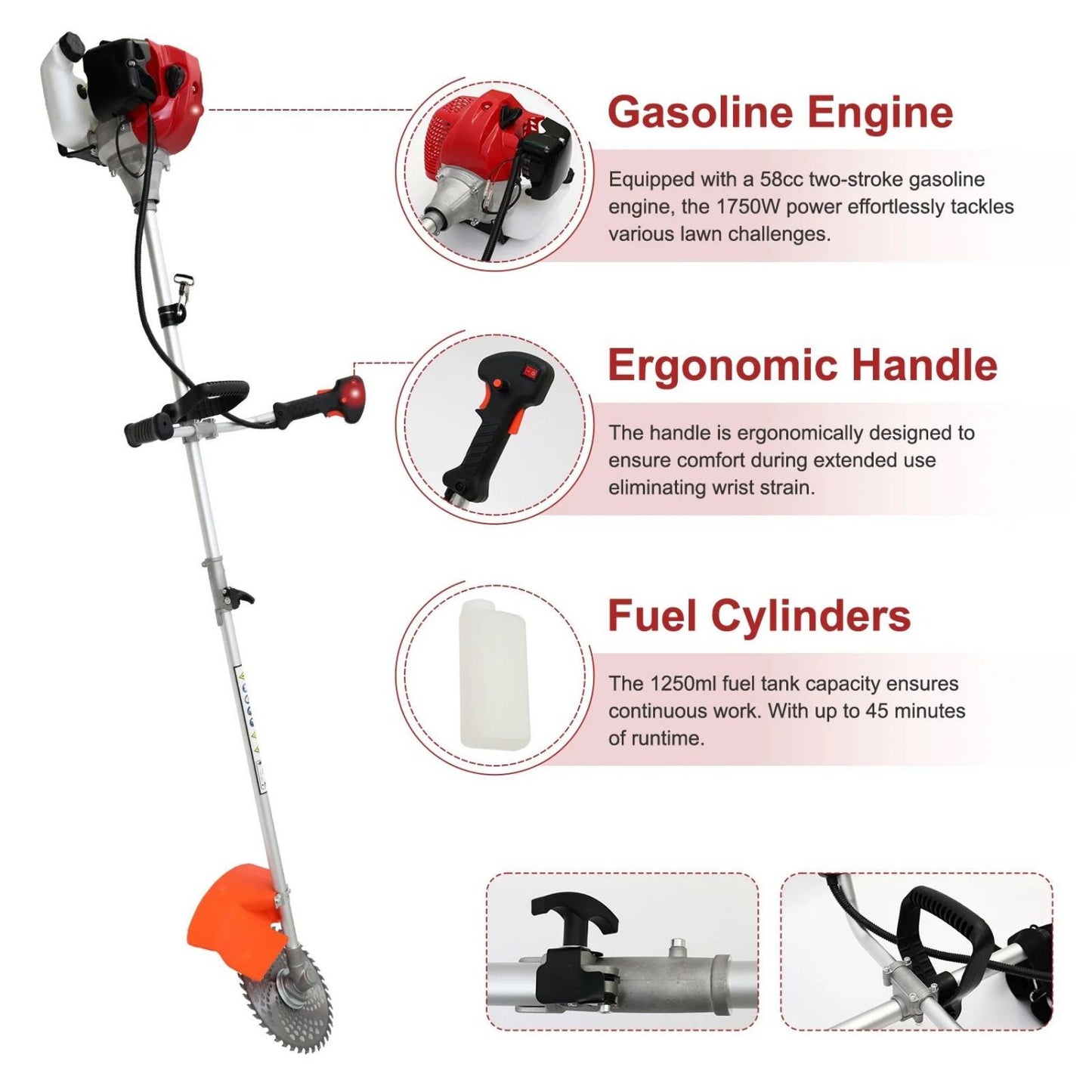 CATGOOD 58CC Gas Powered String Trimmer, 4 in 1 Gas Weed Eater with 4 Detachable Heads, 1.75KW Gas Weed Trimmer