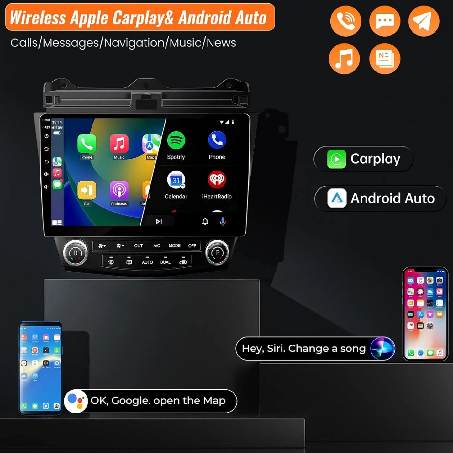 Car Radio for Honda Accord 2003-2007 Car Stereo with Wireless Carplay/Android, 2+32G Android 13 Car Radio, 10.1" Touchscreen Autoradio Support Mirror Link GPS Navigation Backup Camera