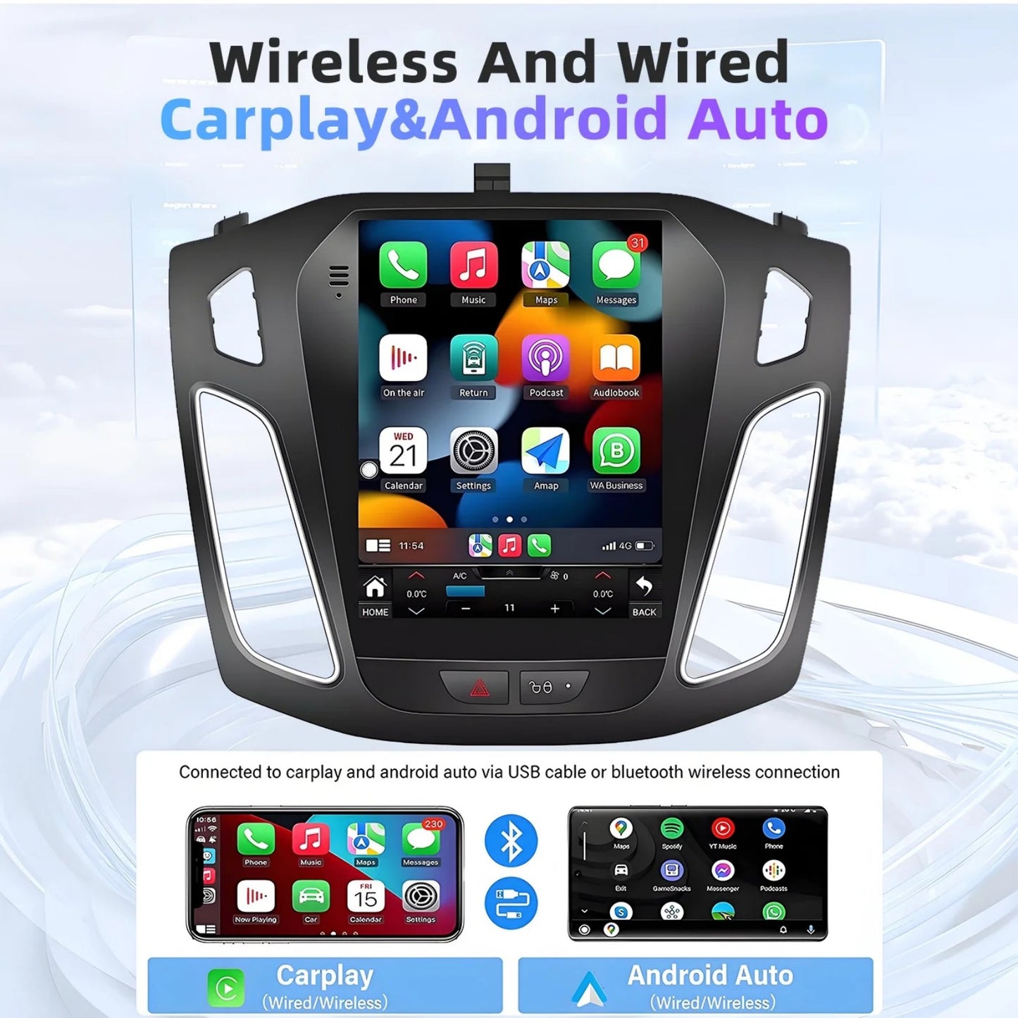 BAOKALER Car Stereo Radio For 2012-2018 Ford Focus Android 13 CarPlay 9.7" Touchscreen Car Radio GPS Navi WiFi, 2+32GB