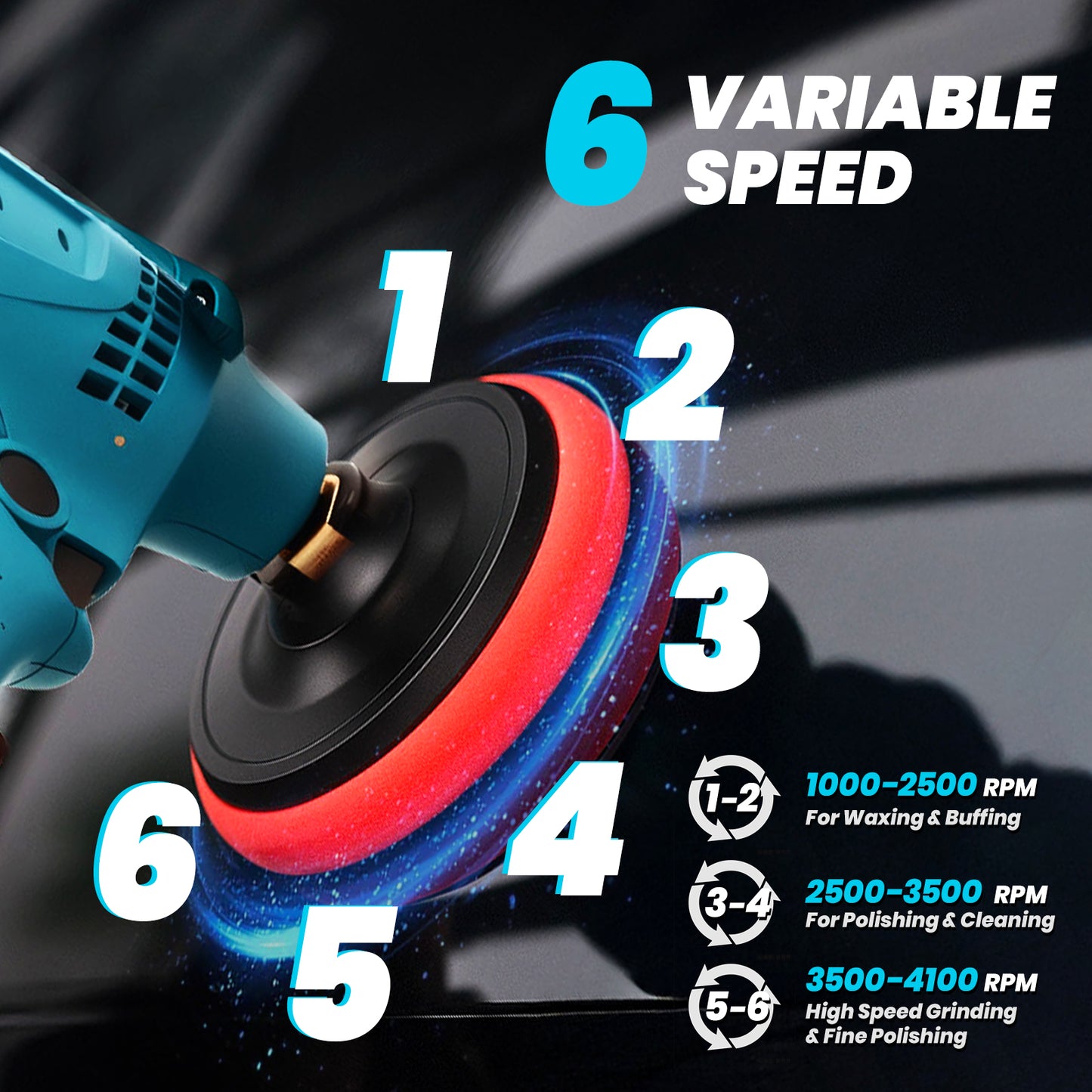 Buffer Polisher Kit for Car, 6 Inch Rotary Polisher Buffer Waxer, 6 Variable Speed 1000-4100rpm, Detachable Handle Buffing Machine for Car Boat Sanding Polishing Waxing