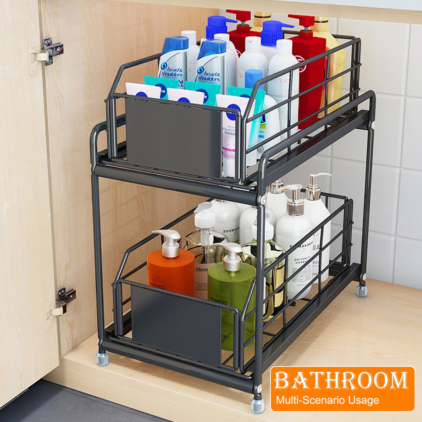 Also Go 2-Tier Under Sink Organizer with Sliding Drawer, Black