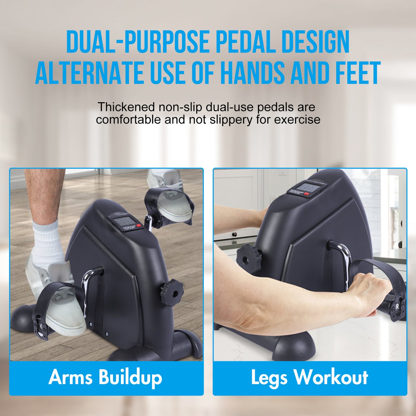 Mini Indoor Pedal Exerciser Cycle Bike Leg Arm Desk w/LCD Display Fitness Portable Pedal Stationary Bike Home Exercise Black