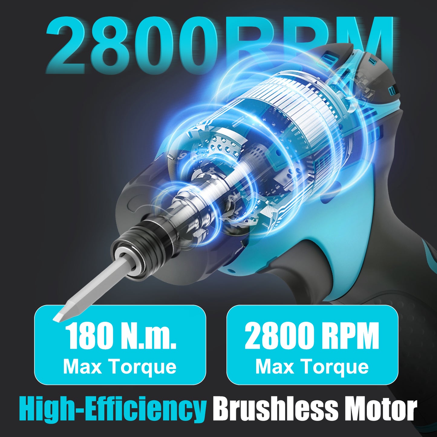 BAOKALER 12V 1/4-Inch Cordless Impact Driver, Brushless Screwdriver with 2 x 2.0Ah Lithium-Ion Batteries and Charger, LED Work Light