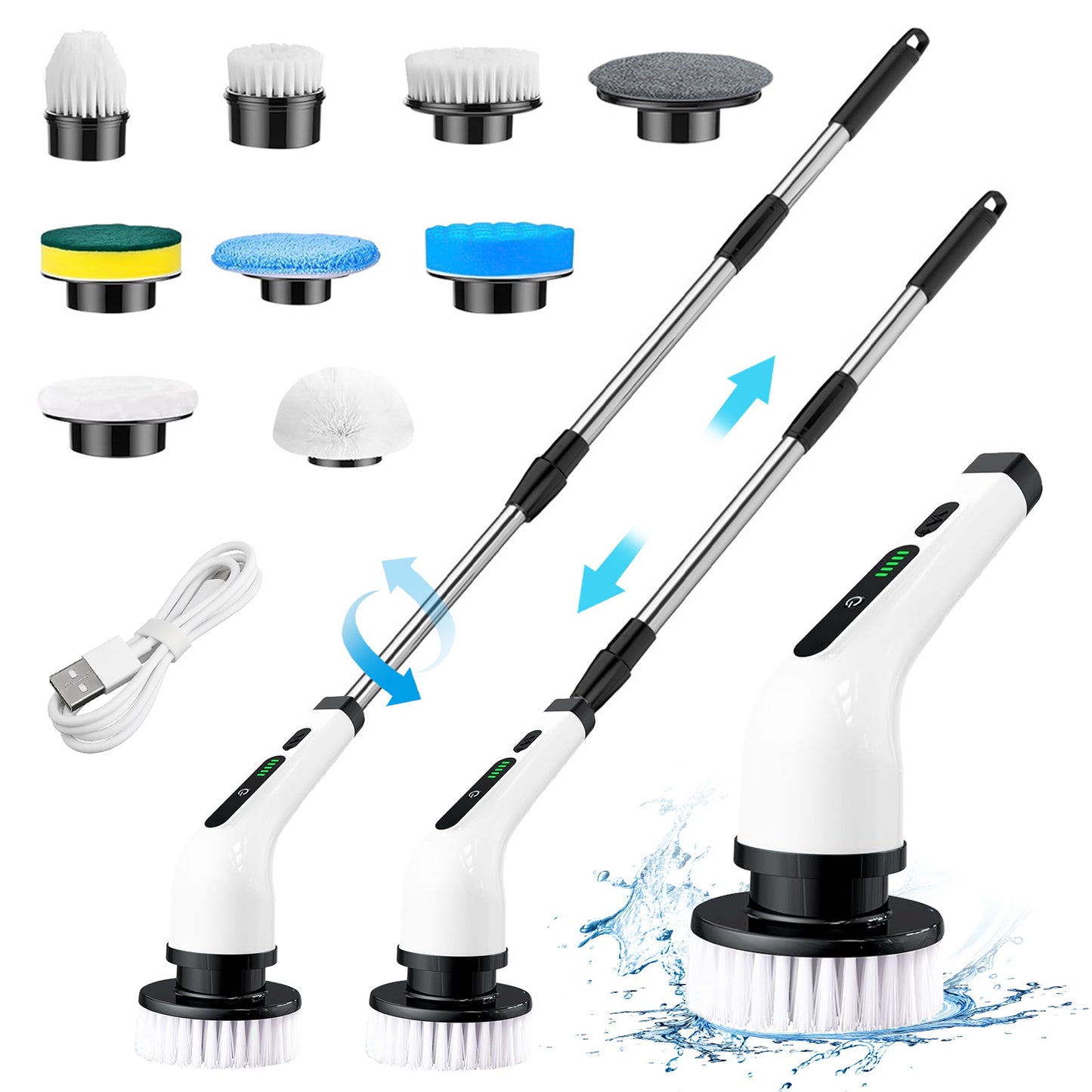 CATGOOD Power Scrubber 3 Adjustable Speeds, Electric Spin Scrubber, Cordless Cleaning Brush with 8 Replaceable Brush Heads, Adjustable & Detachable Long Handle