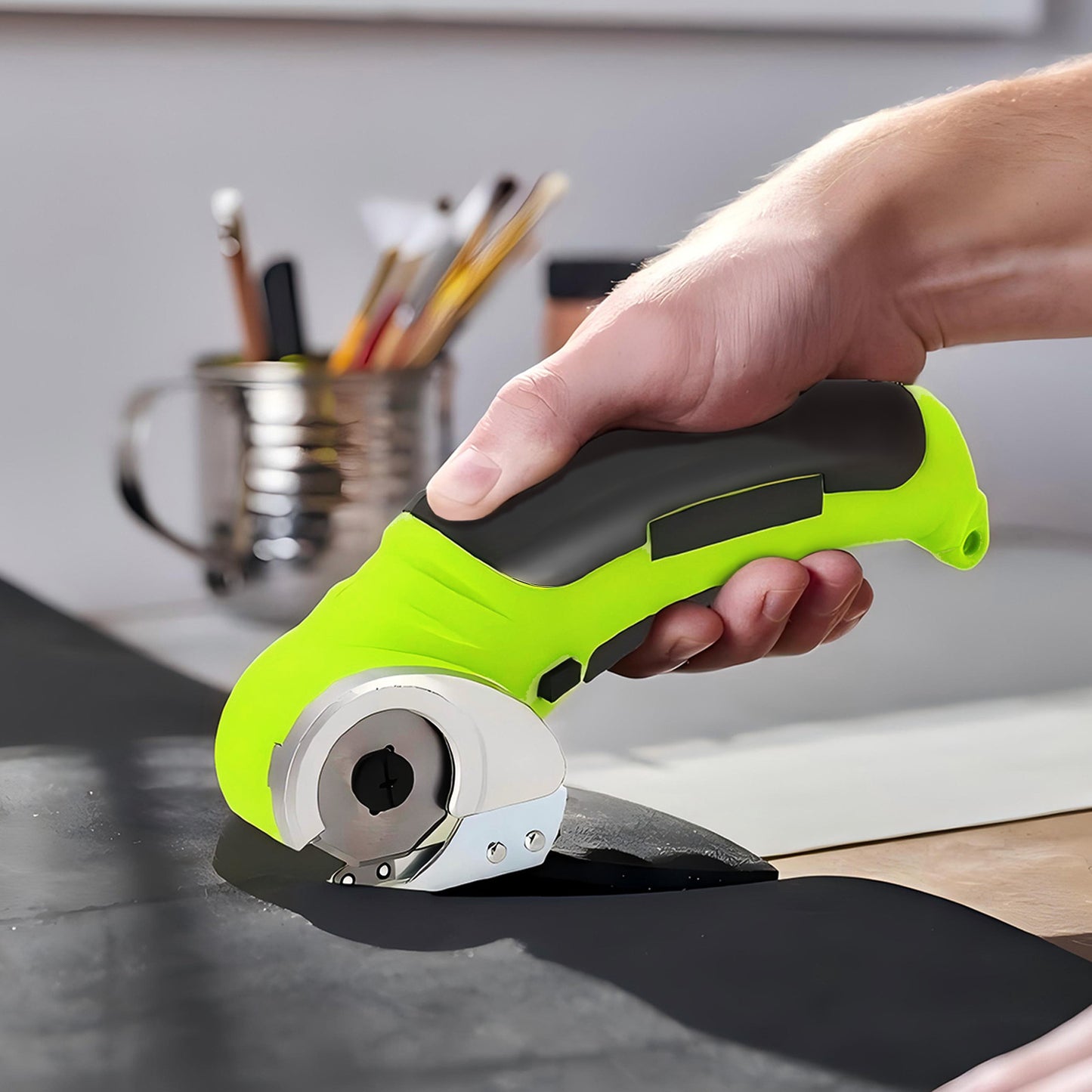 Cordless Electric Scissors, Cardboard Cutter, Rechargeable Powerful 4V Scissor Cutting Tool for Cardboard, Fabric, Leather, Green