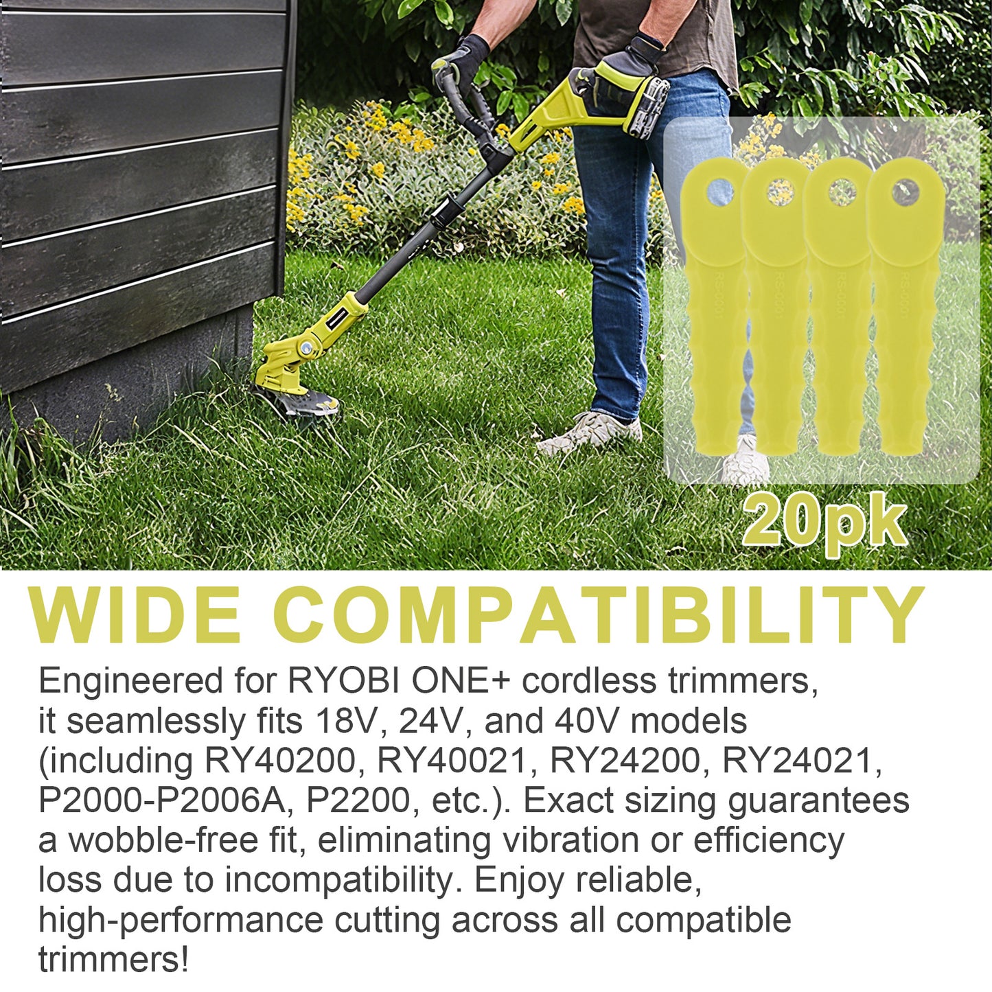 Nylon Weed Eater Bladed Head for Ryobi 18V 24V & 40V String Trimmers w/20 Blades