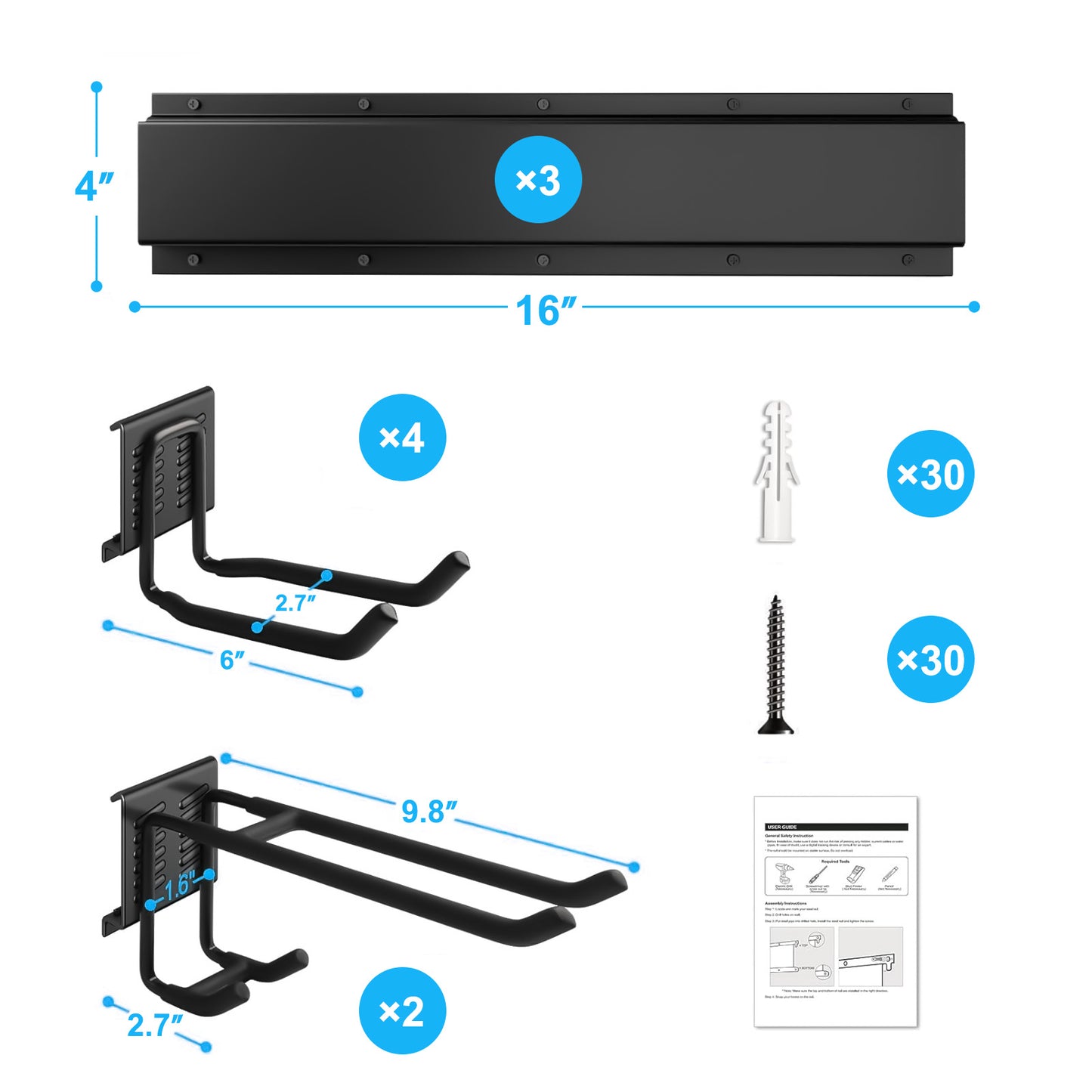 ALSO GO Wall Mount Tool Storage Rack with Hooks, Garage Tool Storage Rack, Heavy Duty Garage Storage Organizer, Hold up to 440LBS, Black