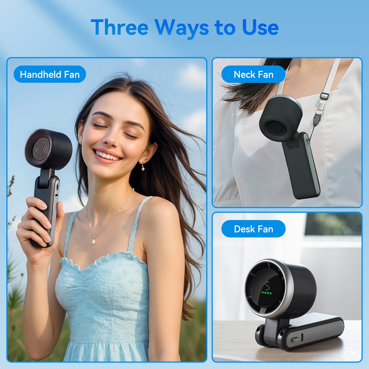 Portable Handheld Fan,USB Rechargeable,6000mAh 5-Speed Adjustable Mini Fan,12 Hour Runtime,3 in 1 Hand Fan for Outdoor Activities, Travel, Working (Black)