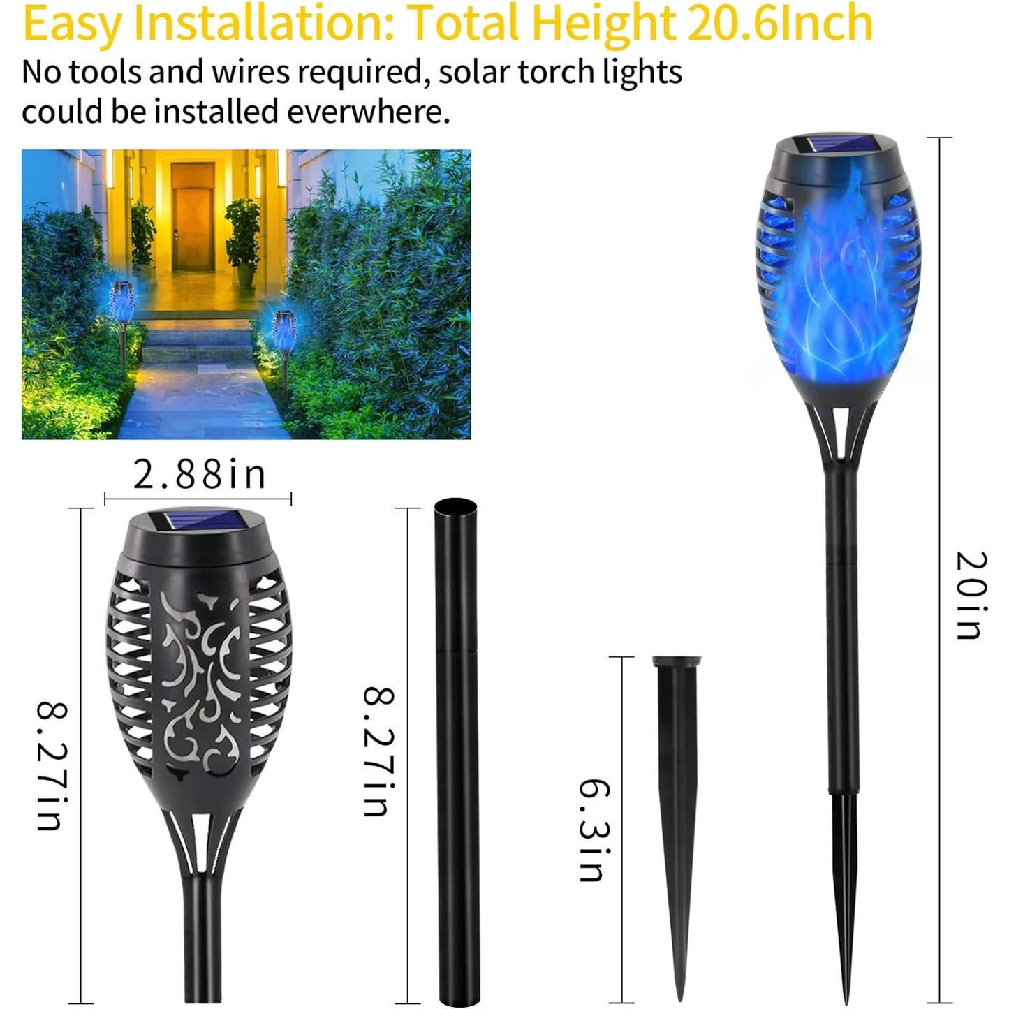 BAOKALER Flickering Flame Solar Lights Outdoor, 4 Pack Solar Garden Stake Lights Outside, LED Landscape & Walkway Blue Lights Waterproof for Outdoor Decor Yard Patio Pathway Holiday