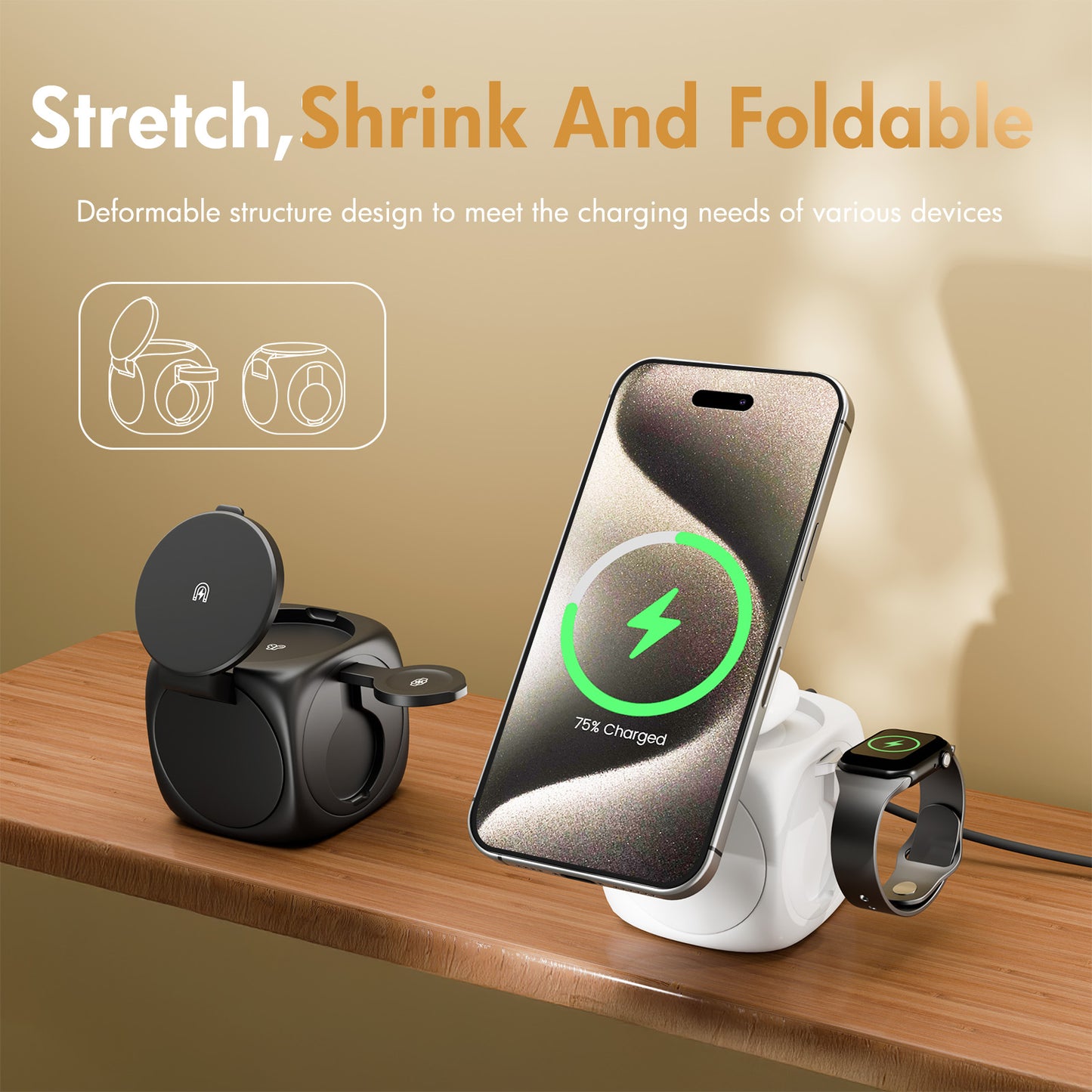 Magnetic Wireless Charger for iPhone Airpods iWatch, Portable 3 in 1 Charging Station Cube For Apple Multiple Devices - Travel Charging Pad Dock Compatible with Apple 12 and above series, White